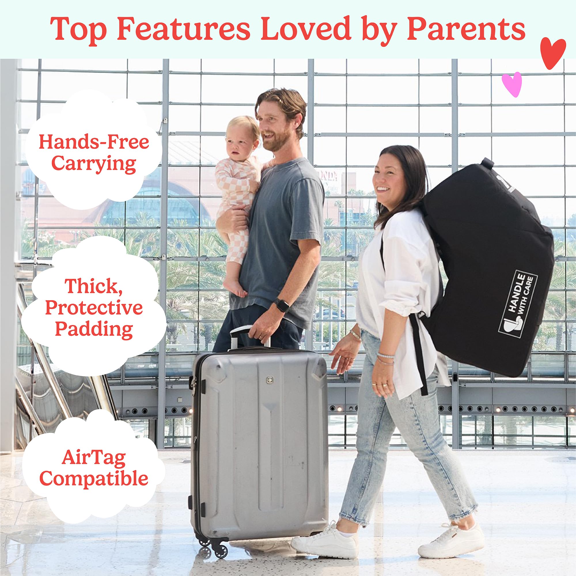 J.L. Childress Premier - Borsa da viaggio per seggiolino auto, imbottitura spessa, cinghie per zaino e supporto AirTag, compatibile con seggiolini auto UppaBaby, Nuna, Chicco e altri seggiolini auto