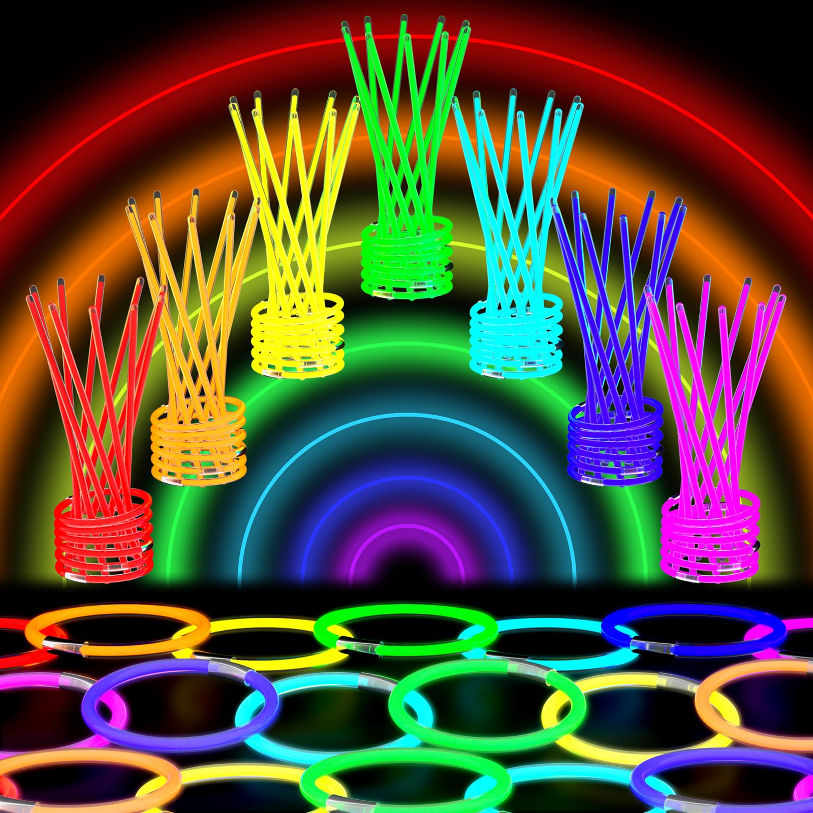 Relota 120pcs Barras Luminosas, Set de fiesta de palos luminosos de neón con connector, Longitud 20cm Pulseras luminosas para niños, para fiestas, bodas y decoraciones de Halloween