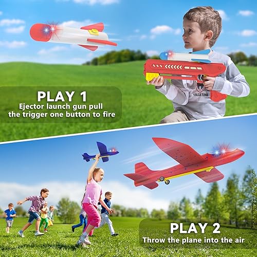 Miniatura 4 de le-idea Paquete de 4 lanzadores de aviones de espuma para niños, avión de espuma LED para niños con 2 lanzadores, 2 modos de vuelo, juguetes
