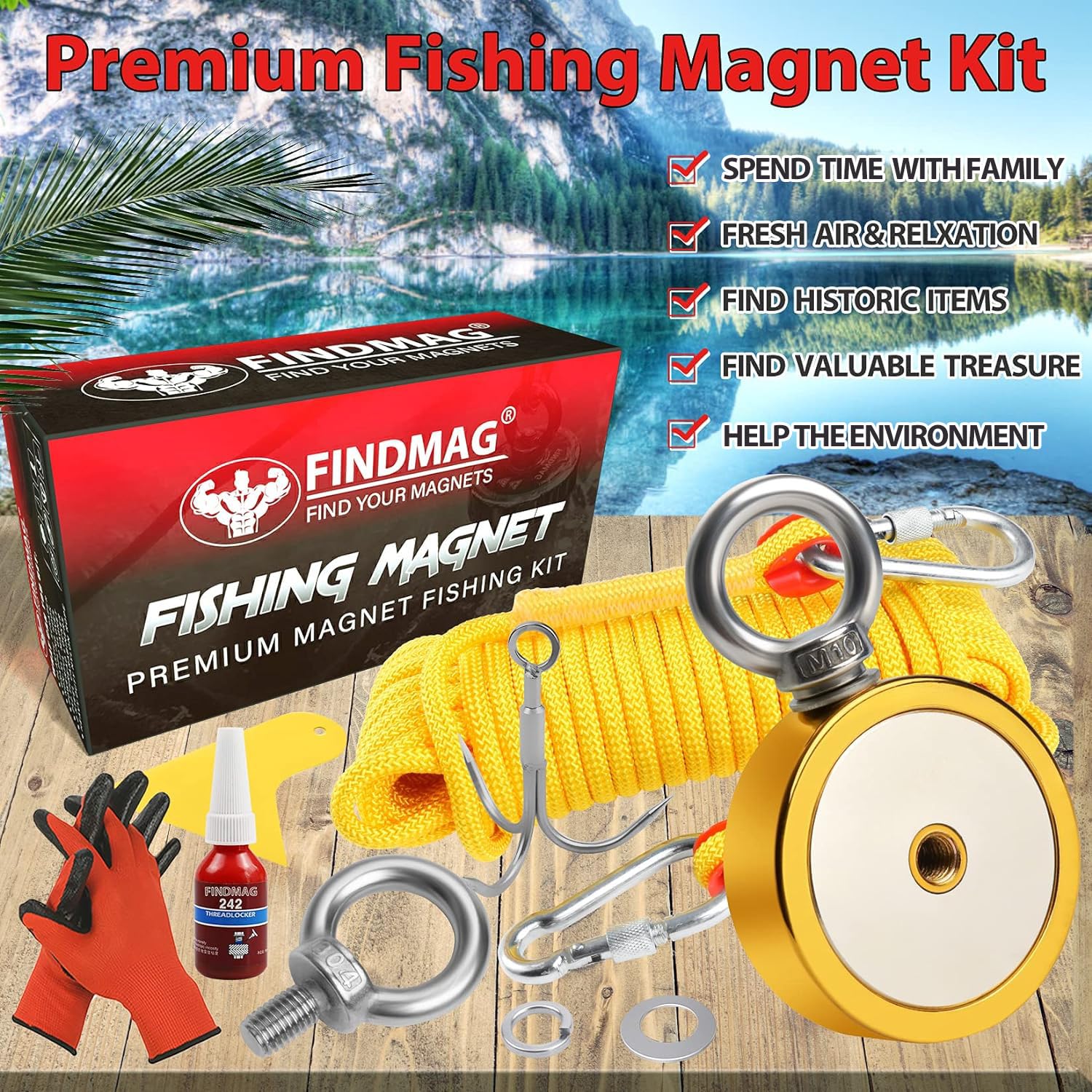 FINDMAG 1000 LBS Fishing Magnet Kit - Powerful Magnet -3