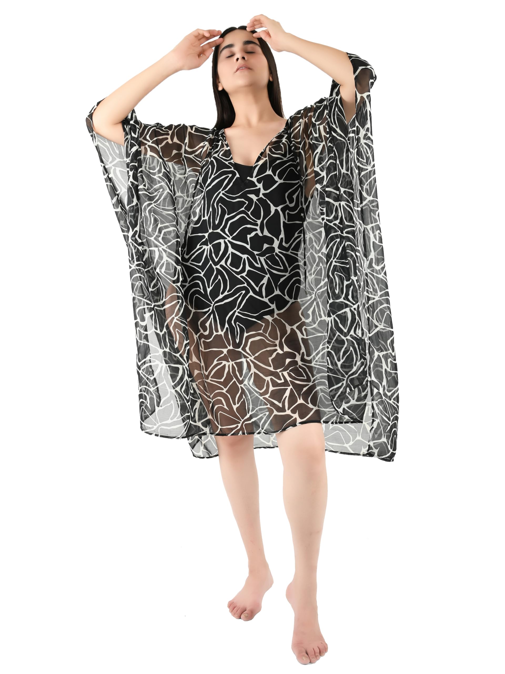 Paisley Printed Poncho Cover-Up Beachwear Dress Kaftan for Women Teen-image-31