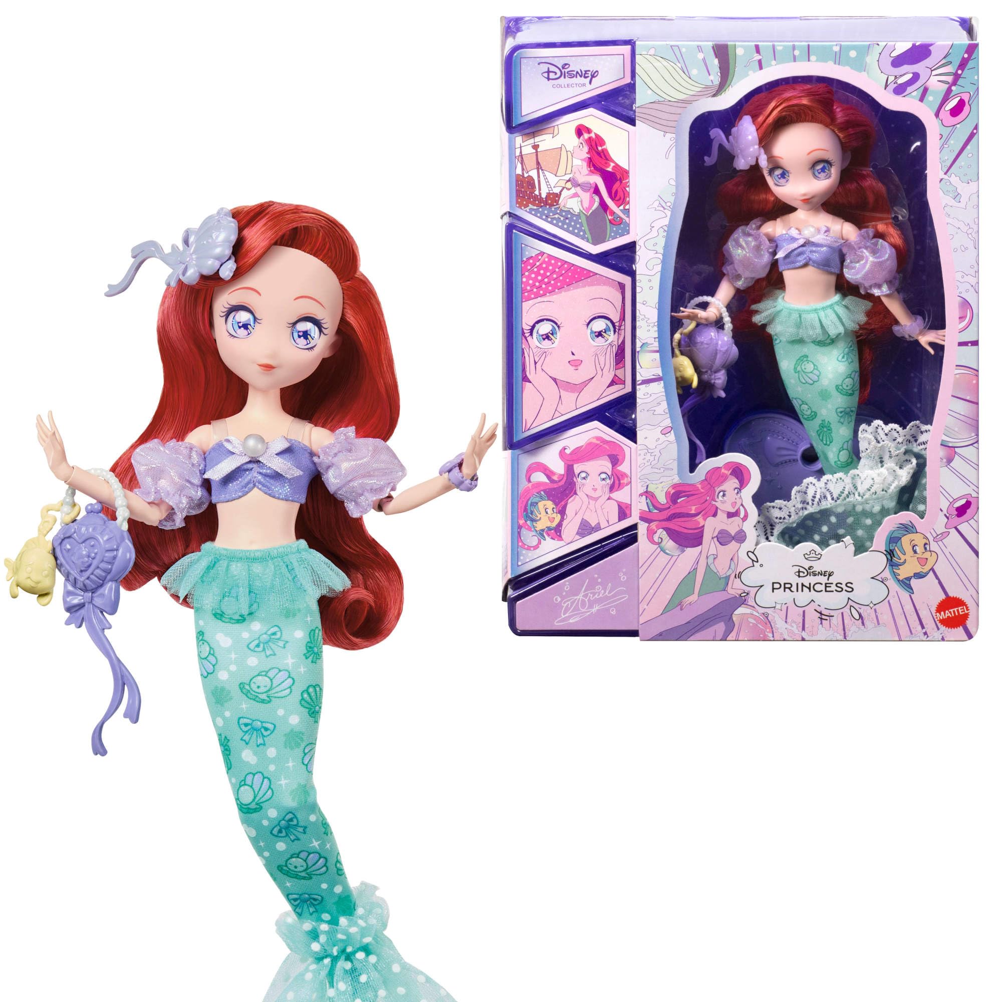 ​Mattel Disney Collector Princess Ariel Mermaid Manga Collectible Anime Doll & Accessories, Posable with Purse & Animal Charm, For Kids & Collectors, JLT60