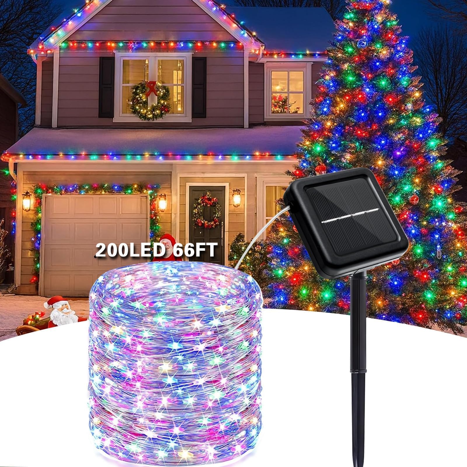 SyouHome Paquete de 4 luces solares para exteriores, 800 LED extralargas de 262 pies, 8 modos y luces parpadeantes impermeables IP65 para jardín, Navidad, balcón, árbol, boda, fiesta (multicolor)