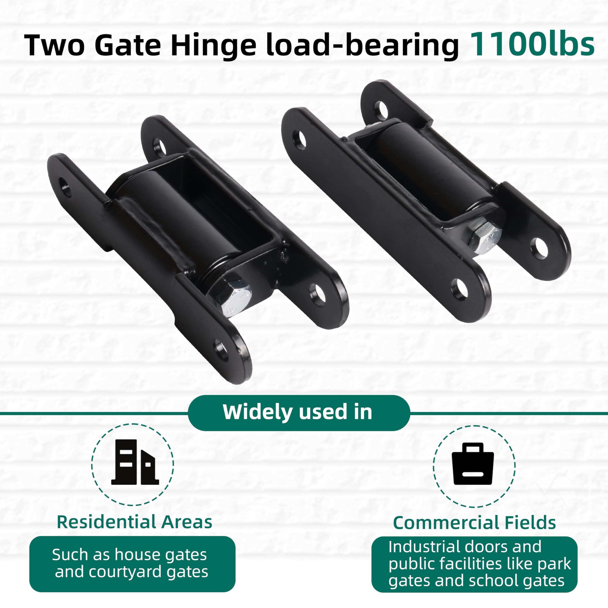 Bisagra de puerta resistente negra de 7 pulgadas, con perno y soldadura al aire libre, rodamiento de rodillos, para puertas batientes grandes de vehículos peatonales de hasta 2200 libras (paquete de 4