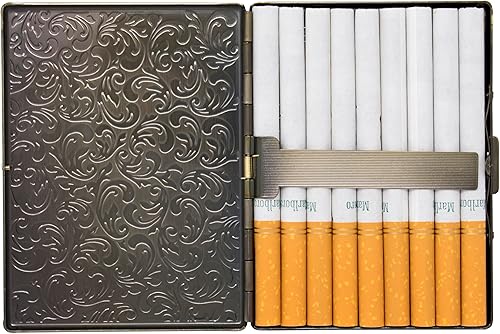 Miniatura 4 de Juego de 2 cajas de cigarrillos ultra compactas de los años 100 chapadas en metal y caja de almacenamiento (oro antiguo victoriano)