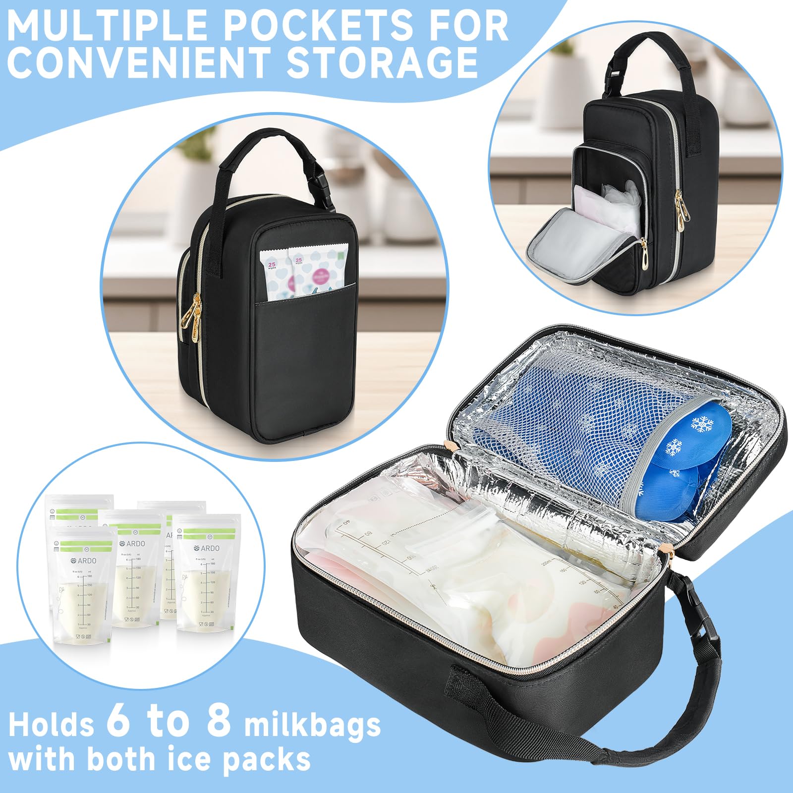 Breastmilk Cooler Travel Bag with Ice Pack,Portable Breastmilk Cooler Bag with Buckle Handle,Insulated Breastmilk Storage Bag Cooler,Black - Image 2