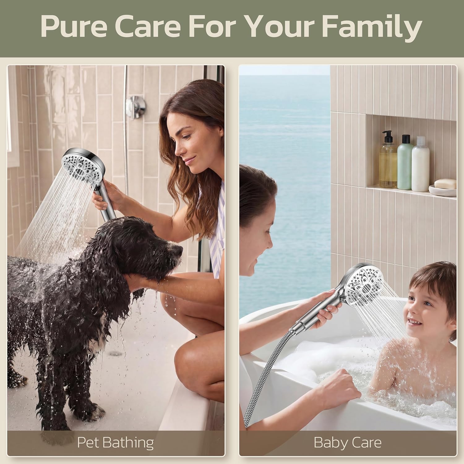 Condition photo showing New/Like New for 6-setting filtered handheld shower head, jdo high pressure shower head with replaceable filter cartridge 4.7 inch detachable showerhead for chlorine hard water removal 59 inch stainless steel hose 6 modes + filter chrome