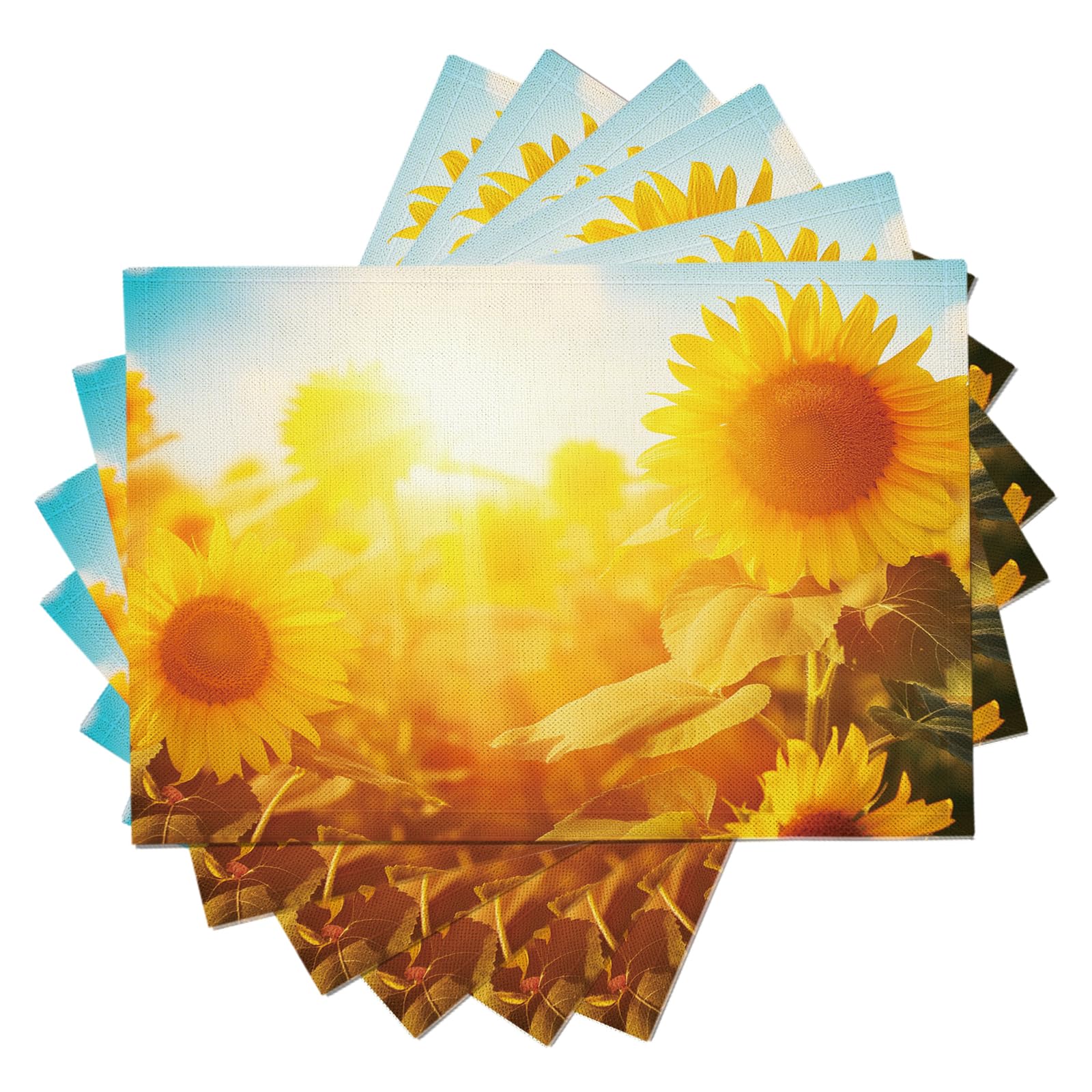 Set di 8 Tovagliette Americane Lavabili Cotone Lino Fiori - Tovaglietta Americana Resistenti al Calore Durevole Girasole - per Colazione Pranzo 30×45 cm