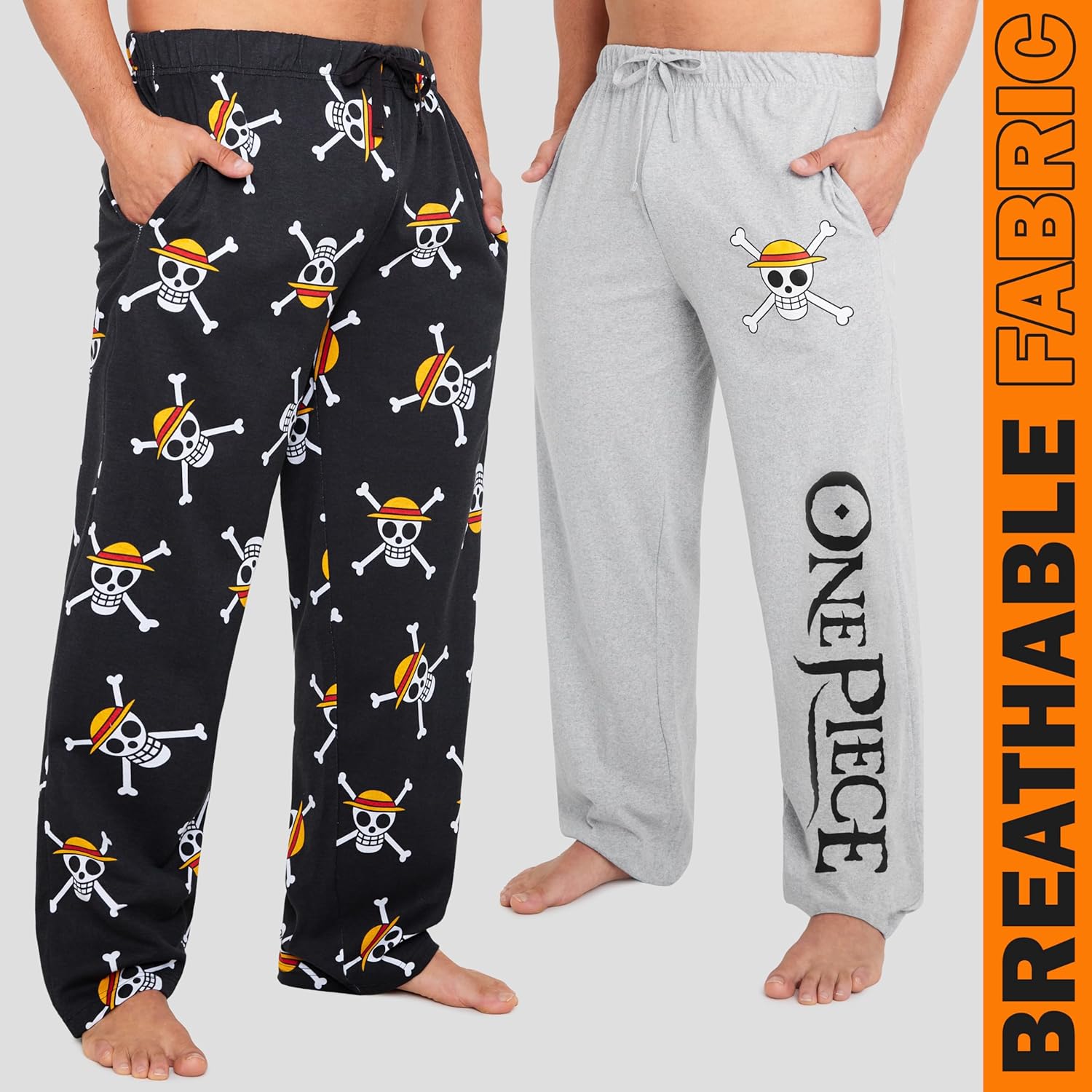 One Piece 2 Pack Pajama Pants for Men, Teens, Size M-3XL, Lounge Pants with Anime Print and Pockets, Sleepwear Gifts for Men