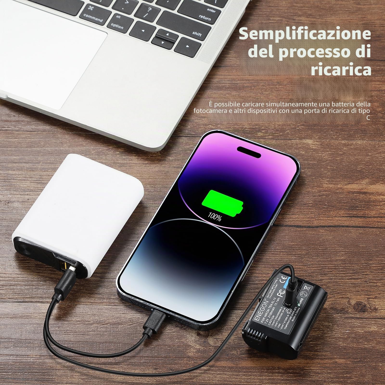 ENEGON EN-EL15/EL15c Batteria di ricambio USB-C a carica diretta 2100 mAh,per Nikon EN-EL15,compatibile con Nikon D7100, D750, D7000, D7200, D600, D610, D880, D810 D800 Z5 Z6 Z7