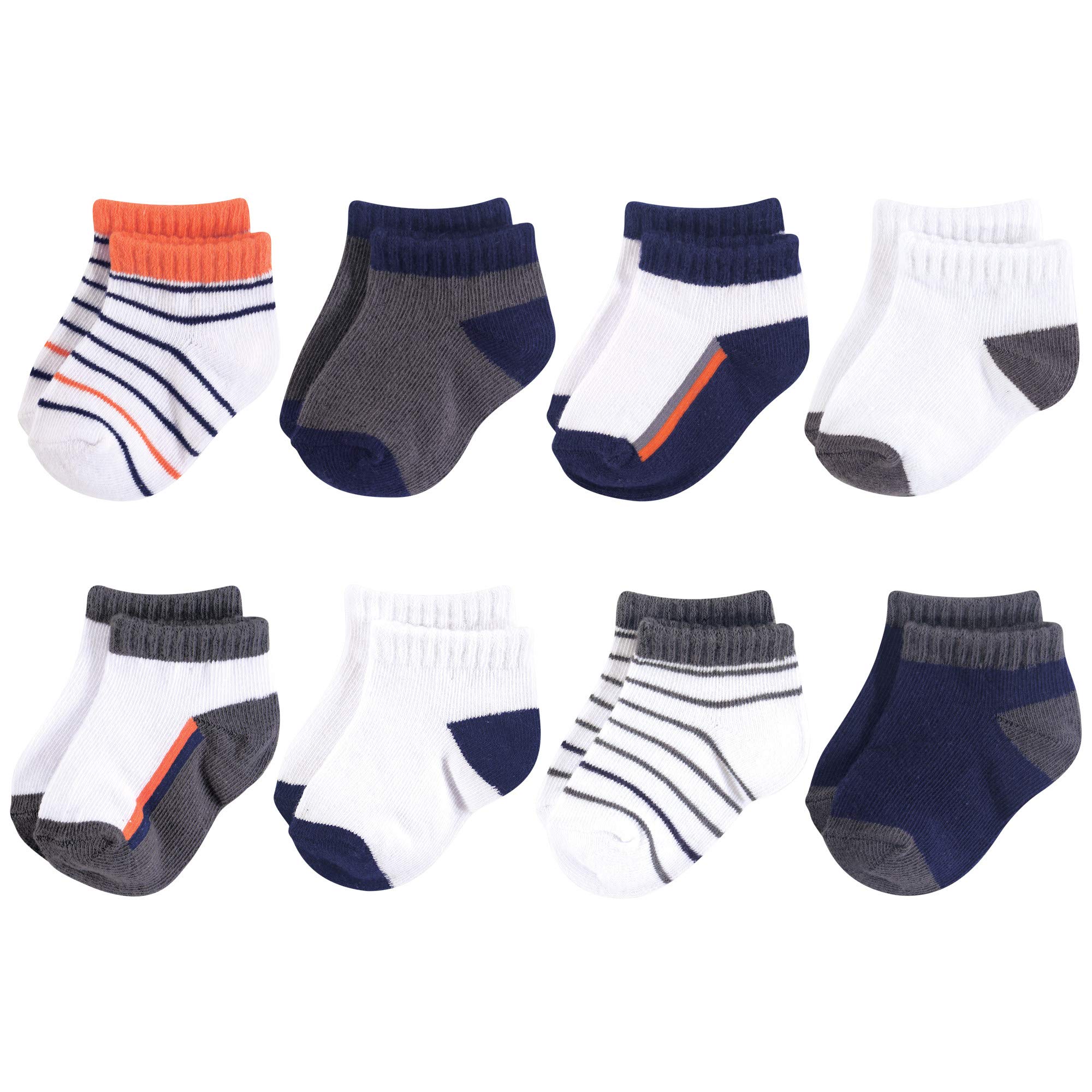 Yoga Sprout Unisex Baby No Show Socks, Orange And Charcoal 8Pk, 12-24 Months
