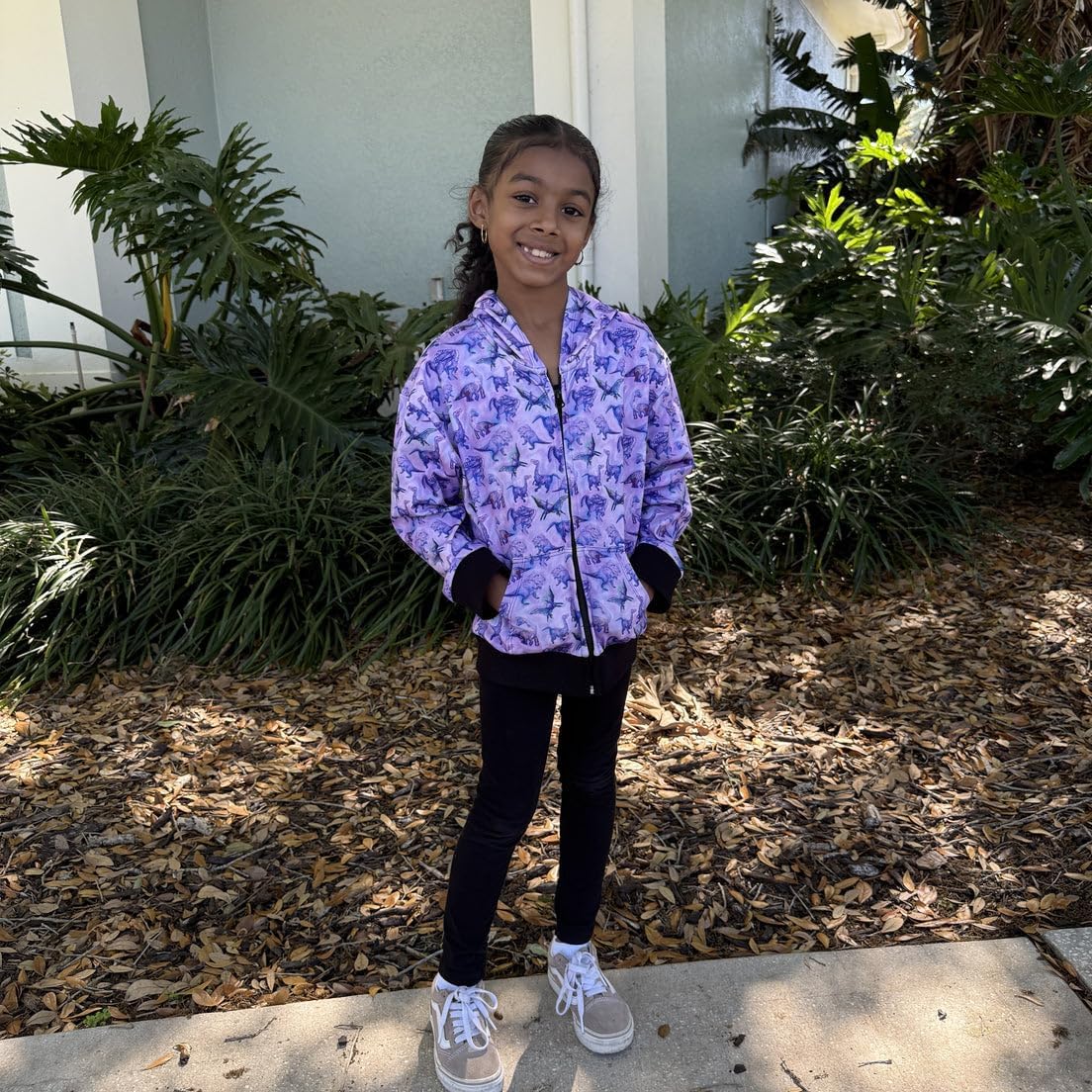 Girls Dinosaur Hoodie – Lightweight Zip Jacket – Soft, Stretchy Playwear with Original Dino Art