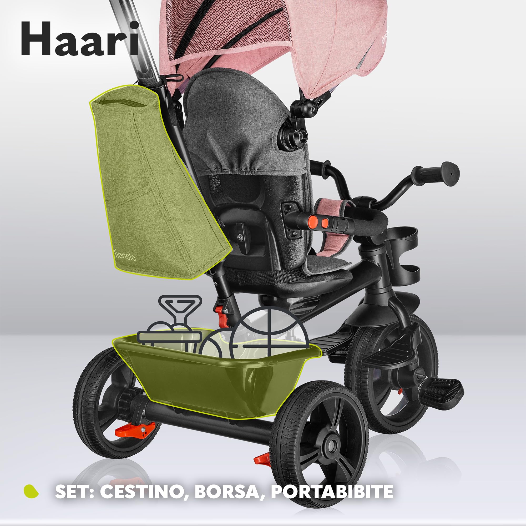 Lionelo Haari 2 in 1 Triciclo bici e passeggino fino a 25kg, Pieghevole, Fronte mamma e fronte strada, Regorabile compatto con Borsa e portabibite, Cinture a 3punti Triciclo per bambini da 1 a 5 anni