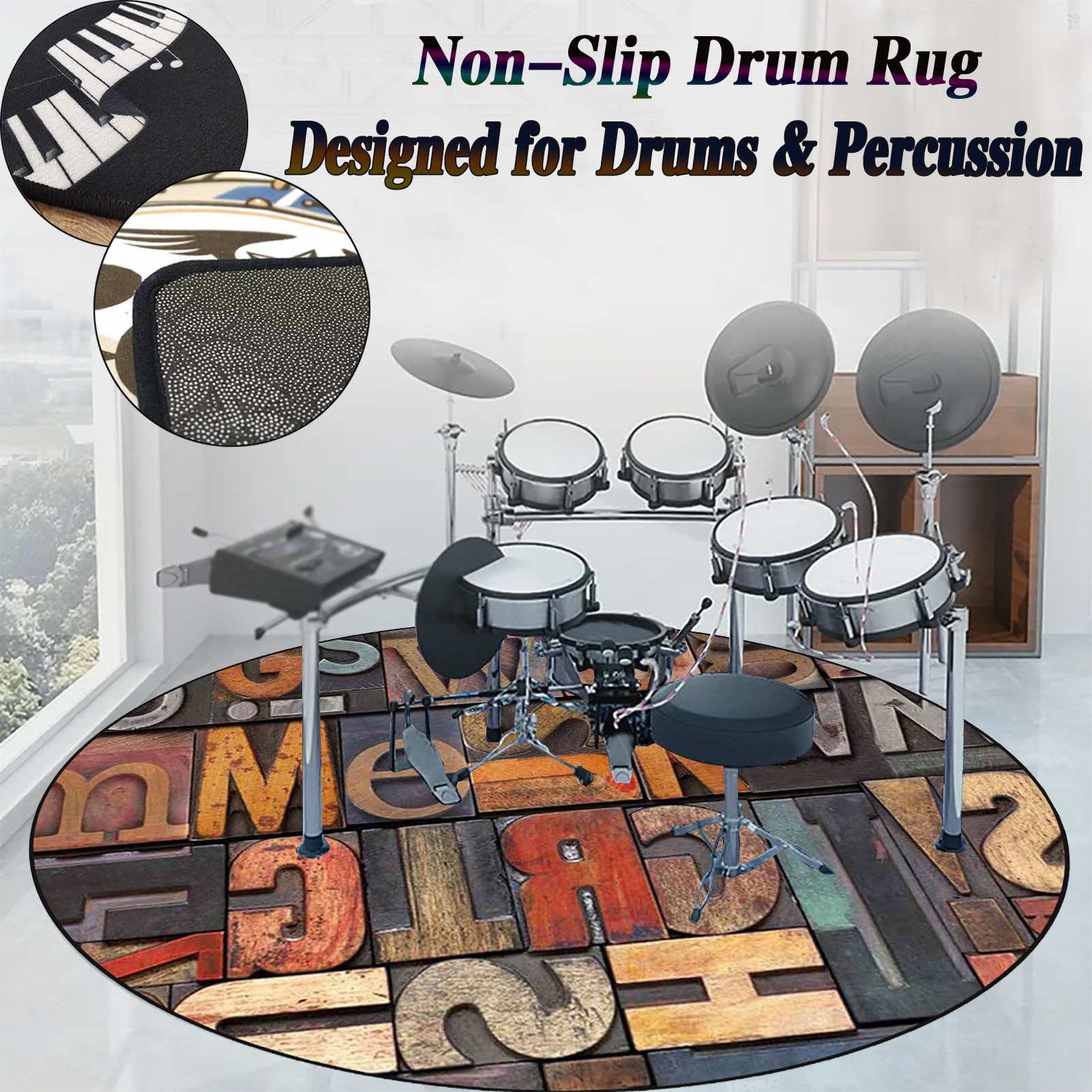 120 cm Schlagzeugteppich Rund Schallschutzmatte Drum Teppich Schallschutz Teppich rutschfeste Trommelmatte für E Drum Schlagzeug Elektronisch Snare Teppich Drum Rug Schalldicht Trommel Teppiche