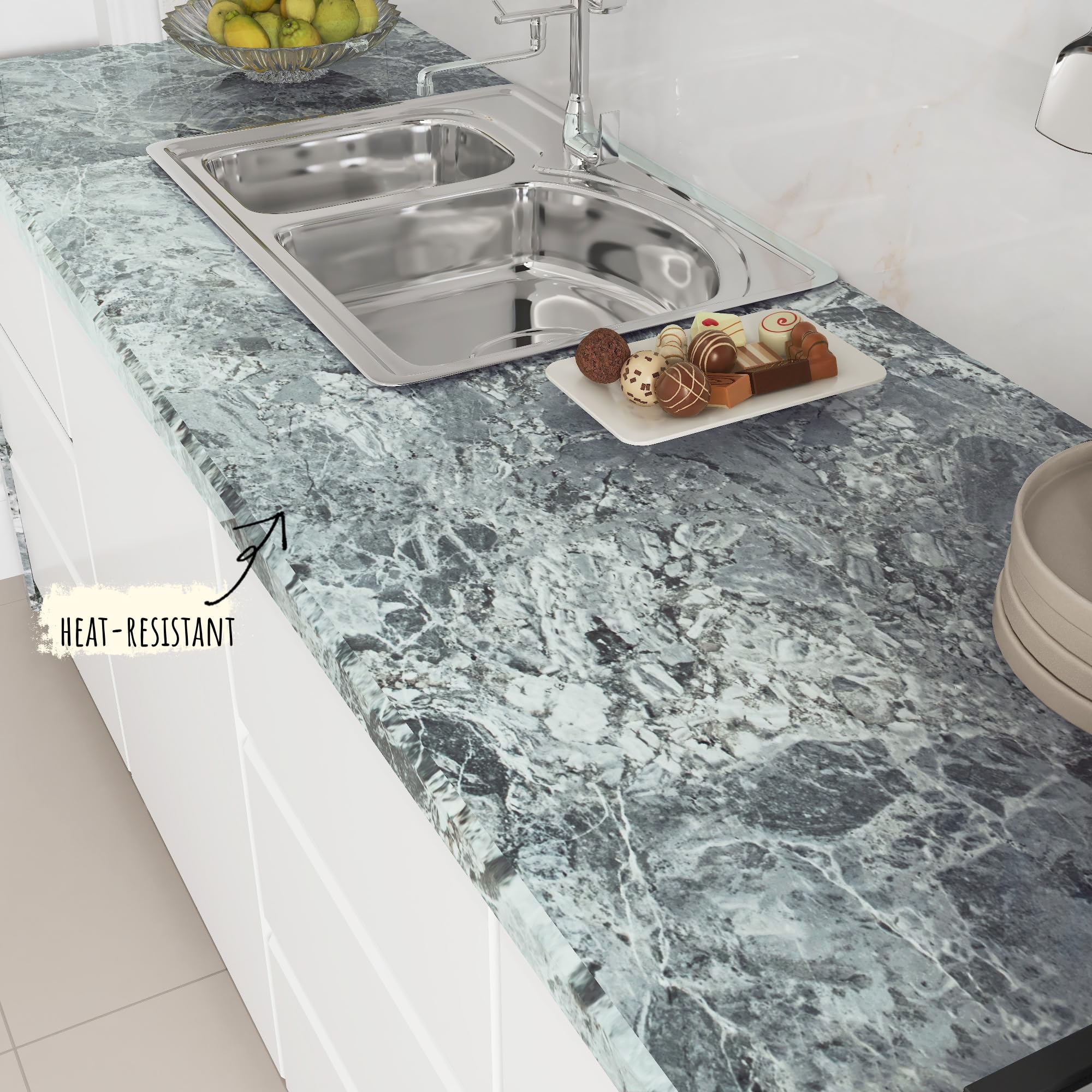 Tapeta marmurowa, Samoprzylepna marmurowa rolka winylowa wielokolorowa, wiele rozmiarów(Grey-marble,70Wx300L-cm)