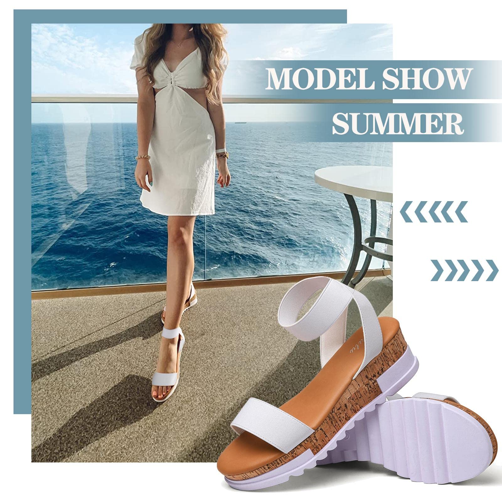 katliu Women's Wedge Platform Sandals Elastic Ankle Strap Cork Platform Sandals
