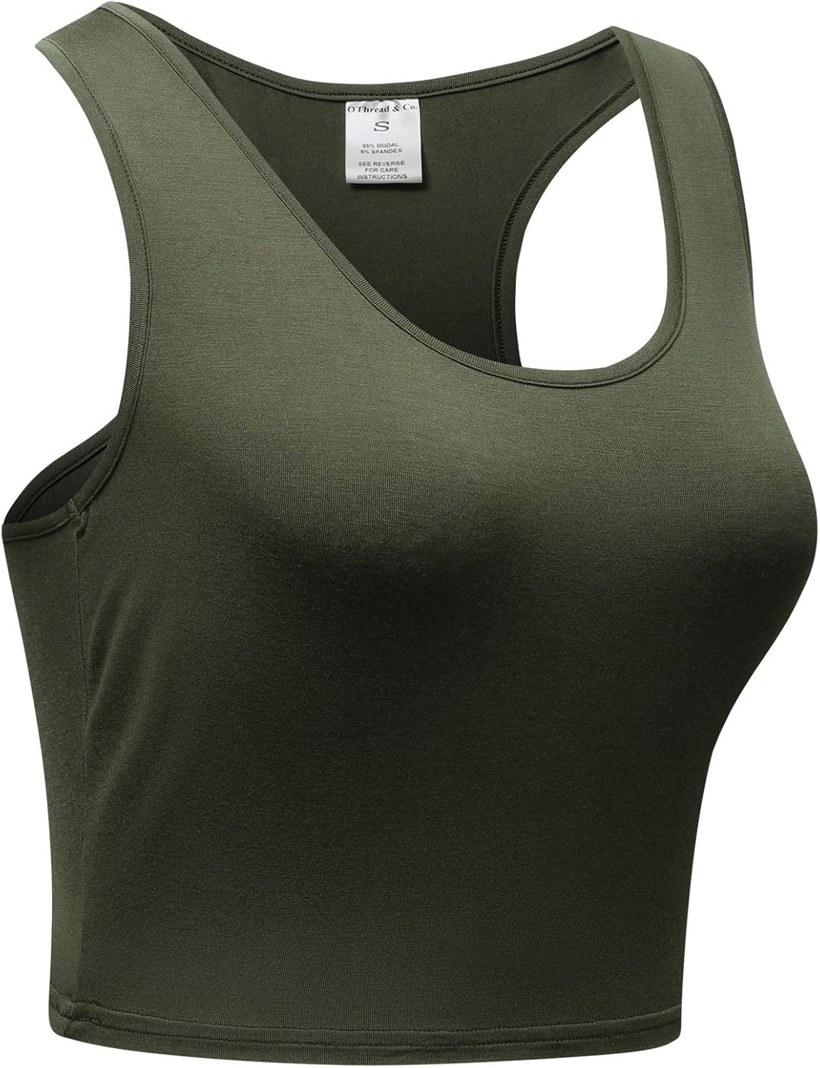 OThread & Co. Women's Basic Crop Tops Stretchy Casual Scoop Neck Racerback Sports Crop Tank Top - Image 3