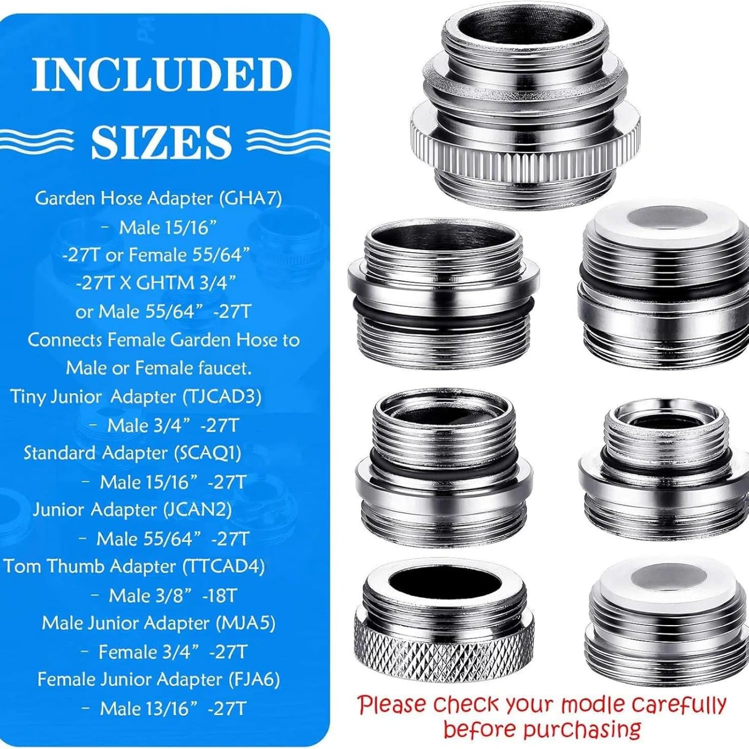 Hotop 7 Pieces Faucet Adapter Kit, Brass Aerator Male/Female Faucet Adapter to Connect Garden Hose, Standard Hose via Diverter