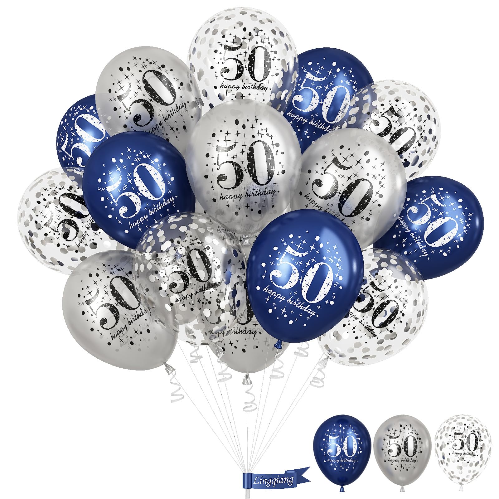 Photo 1 of Happy 50th Birthday Balloons Navy Blue Silver, 15 Pieces 50th Birthday Decorations for Men, Blue Silver 50th Party Balloons for Him Age 50 Years Old 50th Birthday Party Decor Celebration Supplies