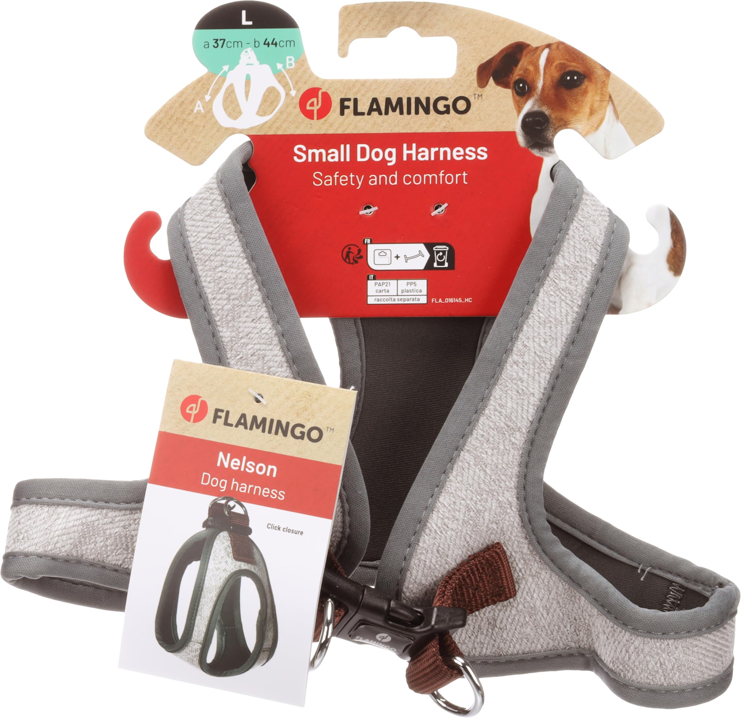 Flamingo Dog Harness Step&Go Nelson Grey L 37cm 44cm