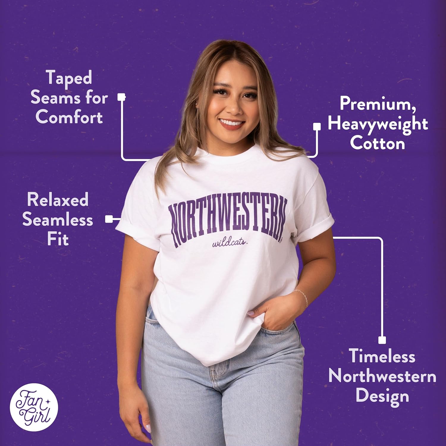 Fan Girl Northwestern Wildcats Women's Collegiate Tee, White, S-3XL image 2