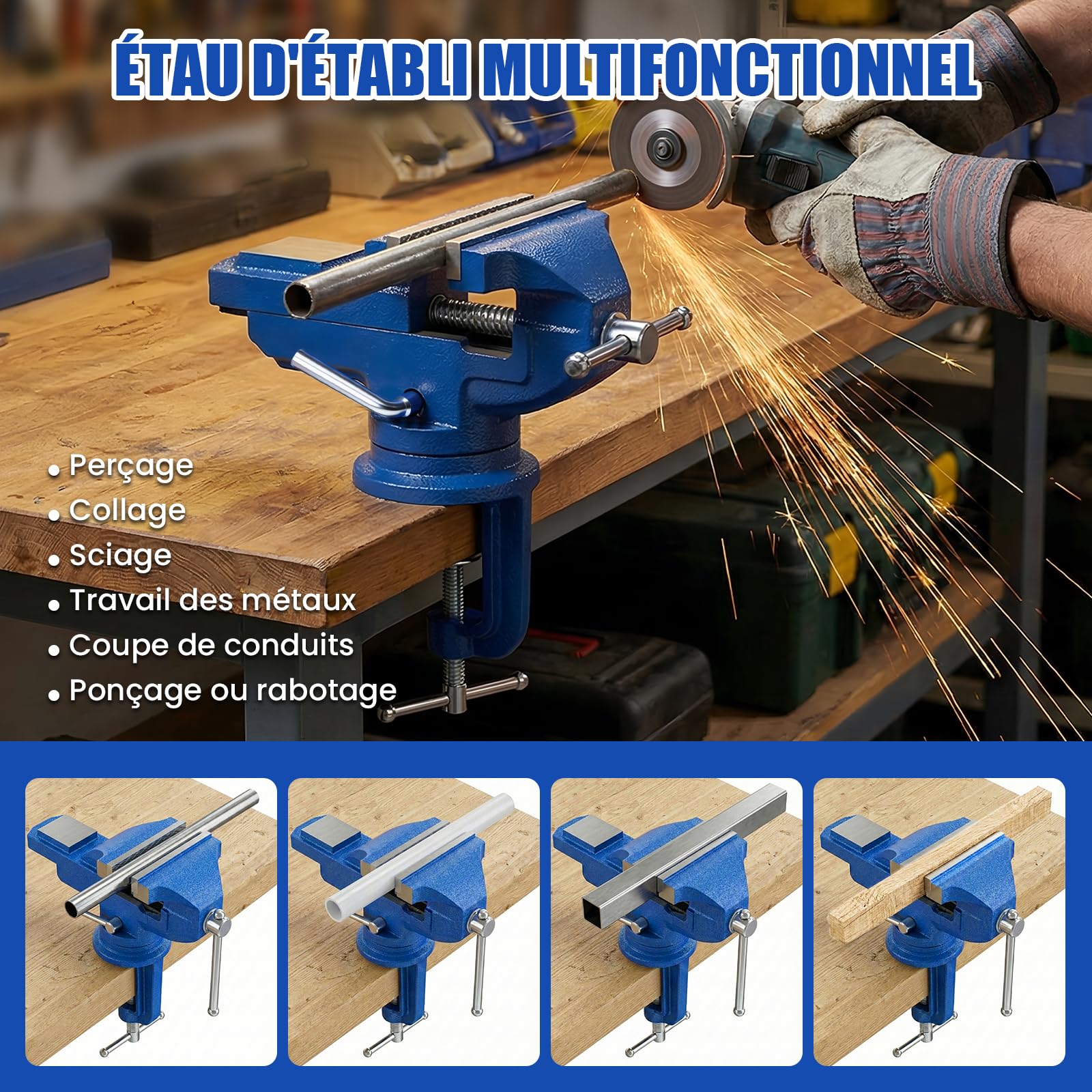HYCHIKA Etau d'établi 80 mm，Etau de Table Pivotant à 360°, Etaux d Atelier Mini Etau Vice Convient pour le Meulage, le Perçage, le Polissage et les Opérations Manuelles à Petite échelle