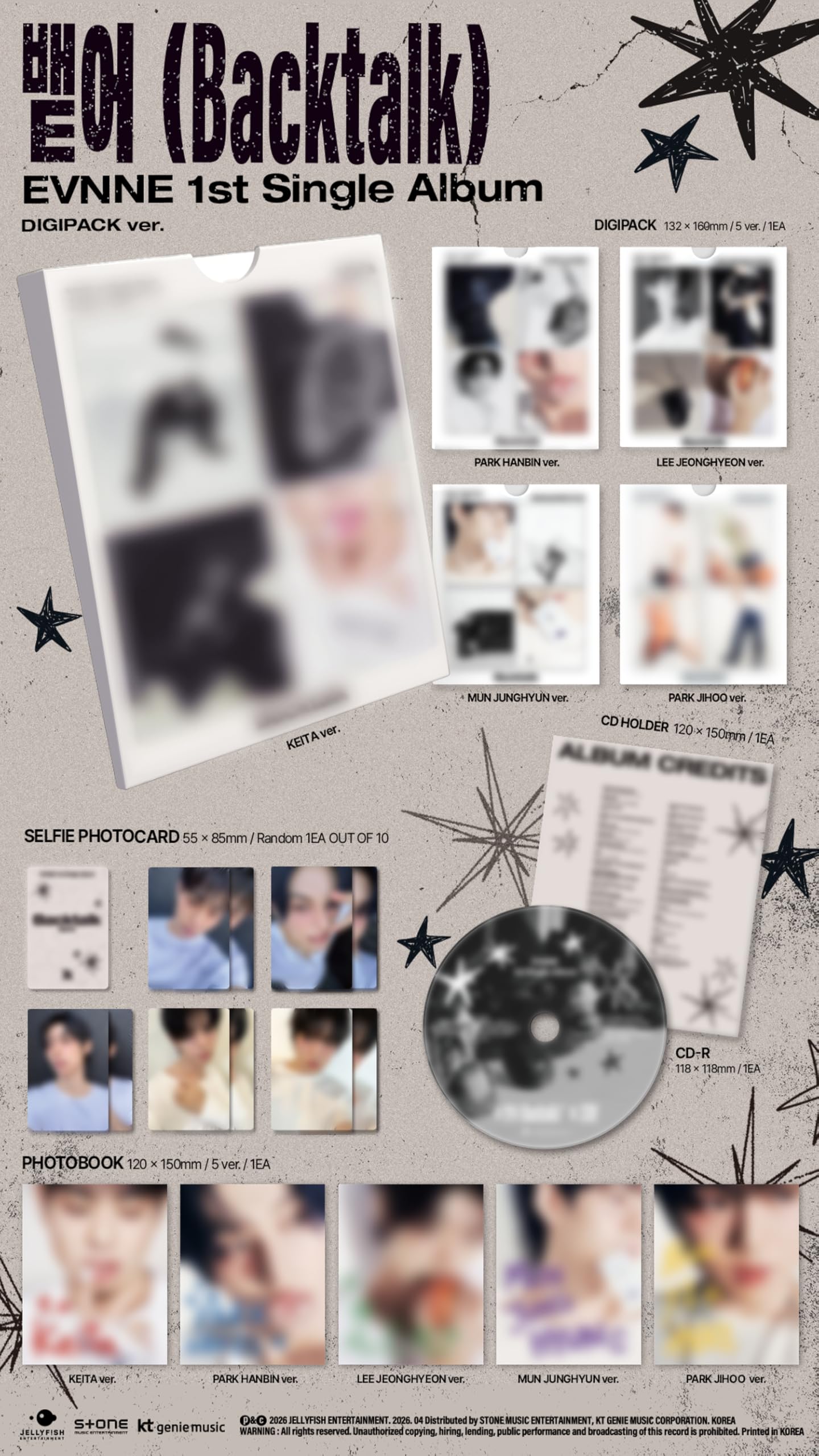 (Juego de 2 versiones: 1 libro de fotos + 1 Digipack) EVNNE Backtalk 1er álbum individual con seguimiento