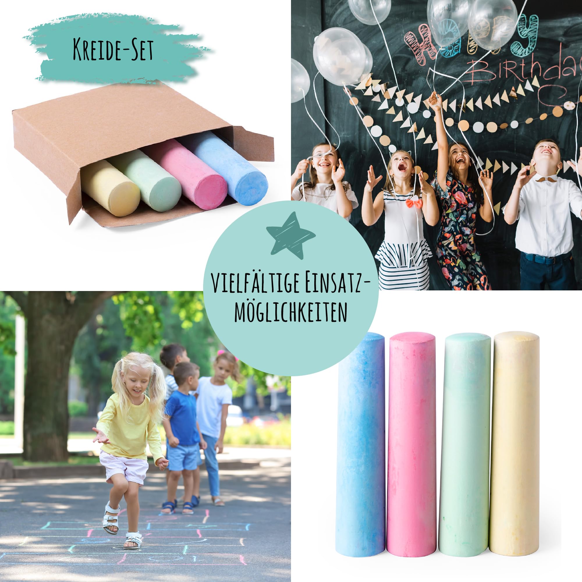 8 paquetes de tizas de 4 colores, tiza de colores para pintar, tiza callejera, tiza para niños, ideal para cumpleaños infantiles, comienzo escolar y bodas, no tóxico y lavable