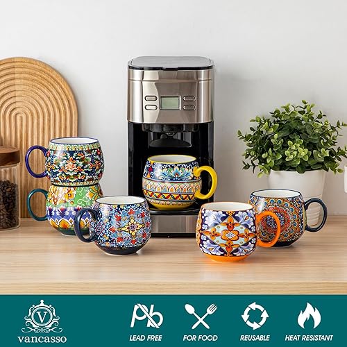 Miniatura 4 de vancasso Juego de 6 tazas de café de cerámica de 16 onzas, tazas de café de porcelana para capuchino, café con leche, expreso, tazas de café