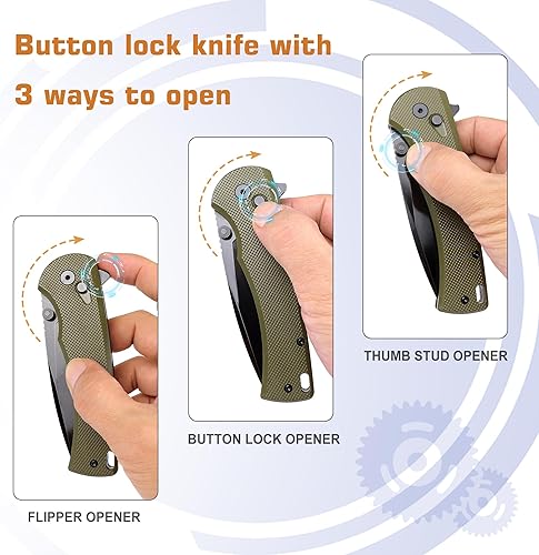 Miniatura 2 de Cuchillo plegable EDC Cuchillo de bolsillo 14C28N Hoja Ligero G10 Mango Cuchillos de camping - Senderismo al aire libre para hombres SX602