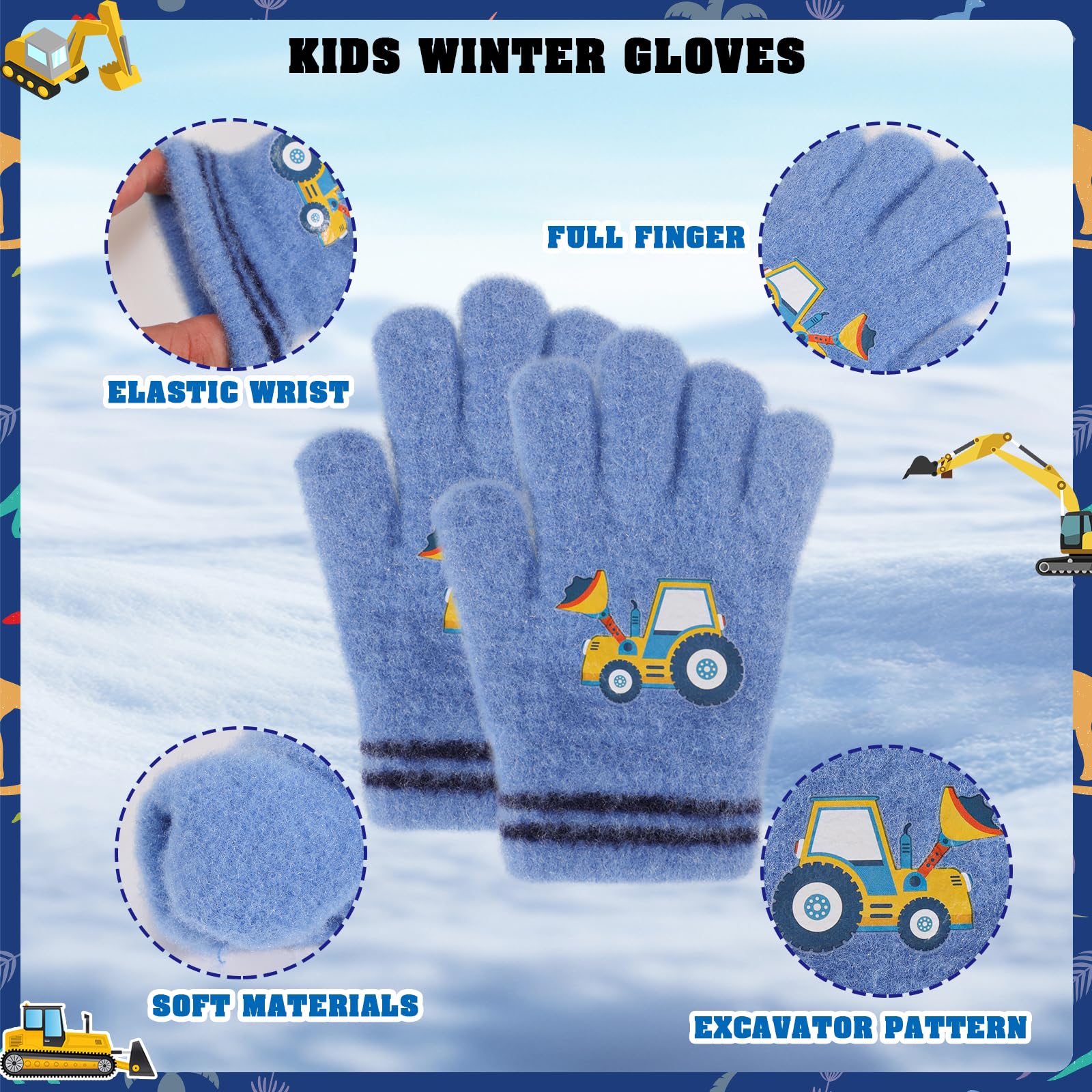 Gants magiques pour enfants lot de 3 paires mitaines thermiques d'hiver extensibles rayures 1-5 ans