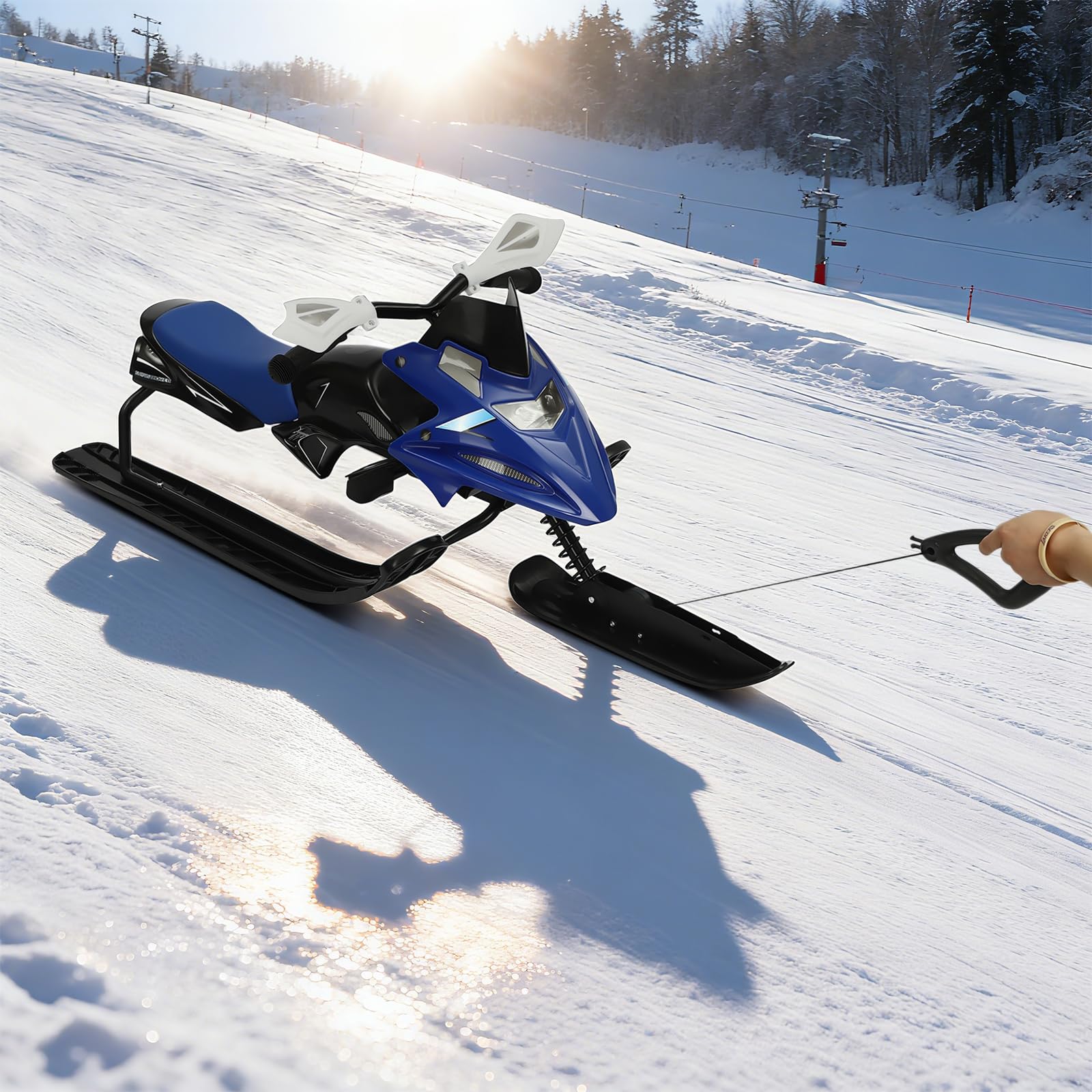 Luge directionnelle pour enfants avec frein et corde de traction, rembourrage réglable, haute capacité de charge de 80 kg, design robuste en fer et polyéthylène, pour s'amuser en hiver et les