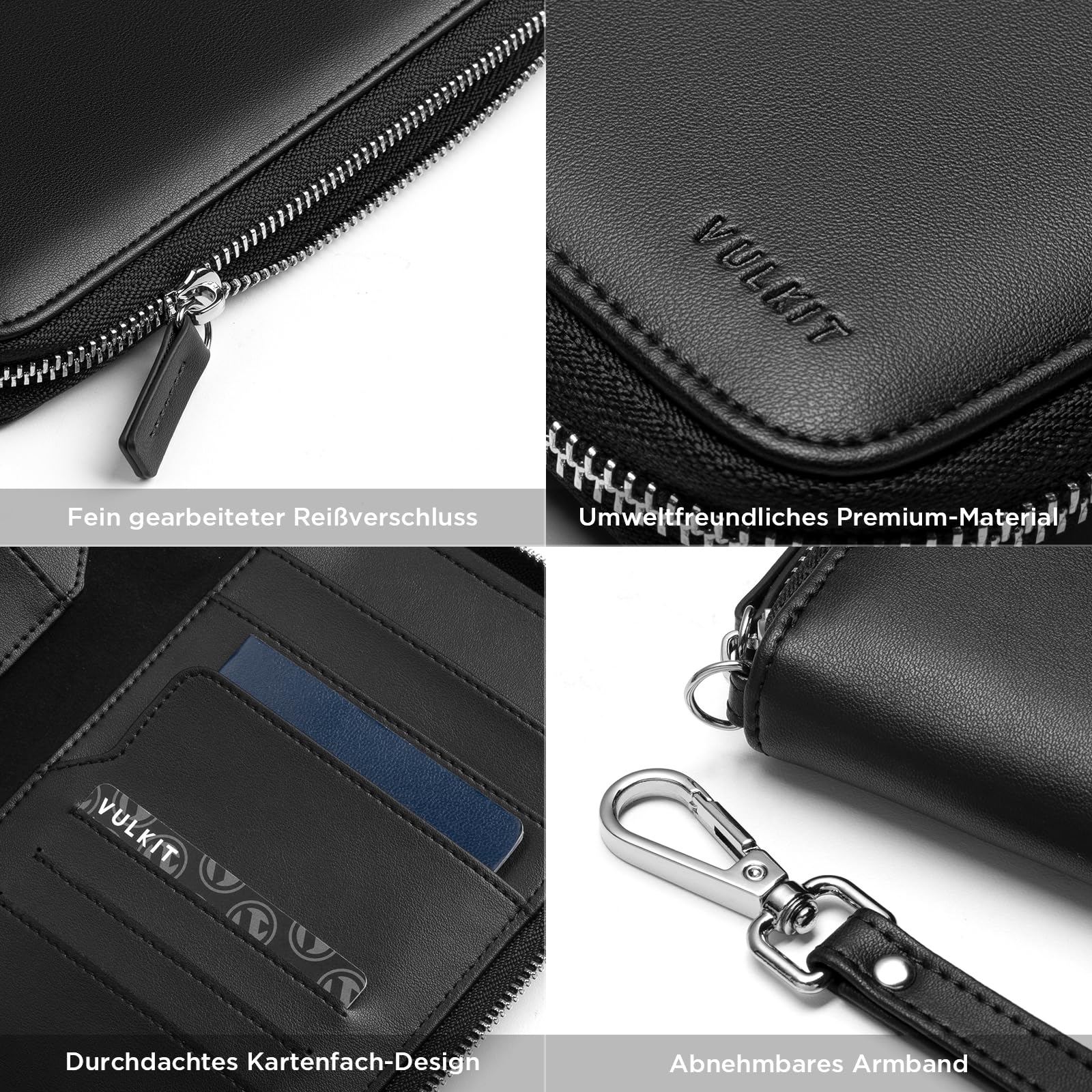 VULKIT Leder Reisepass-Halter – Familien-Reisedokumenten-Organizer mit RFID-Blocking – Slim Reisebörse mit Mehreren Passfächern, SIM-Kartenfach & Mehrfach-Kartenhaltern für Herren (Schwarz)