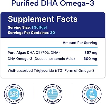 OmegaVia Prenatal DHA 600mg, Fish Oil Free Omega 3 Supplement (30 Softgels)