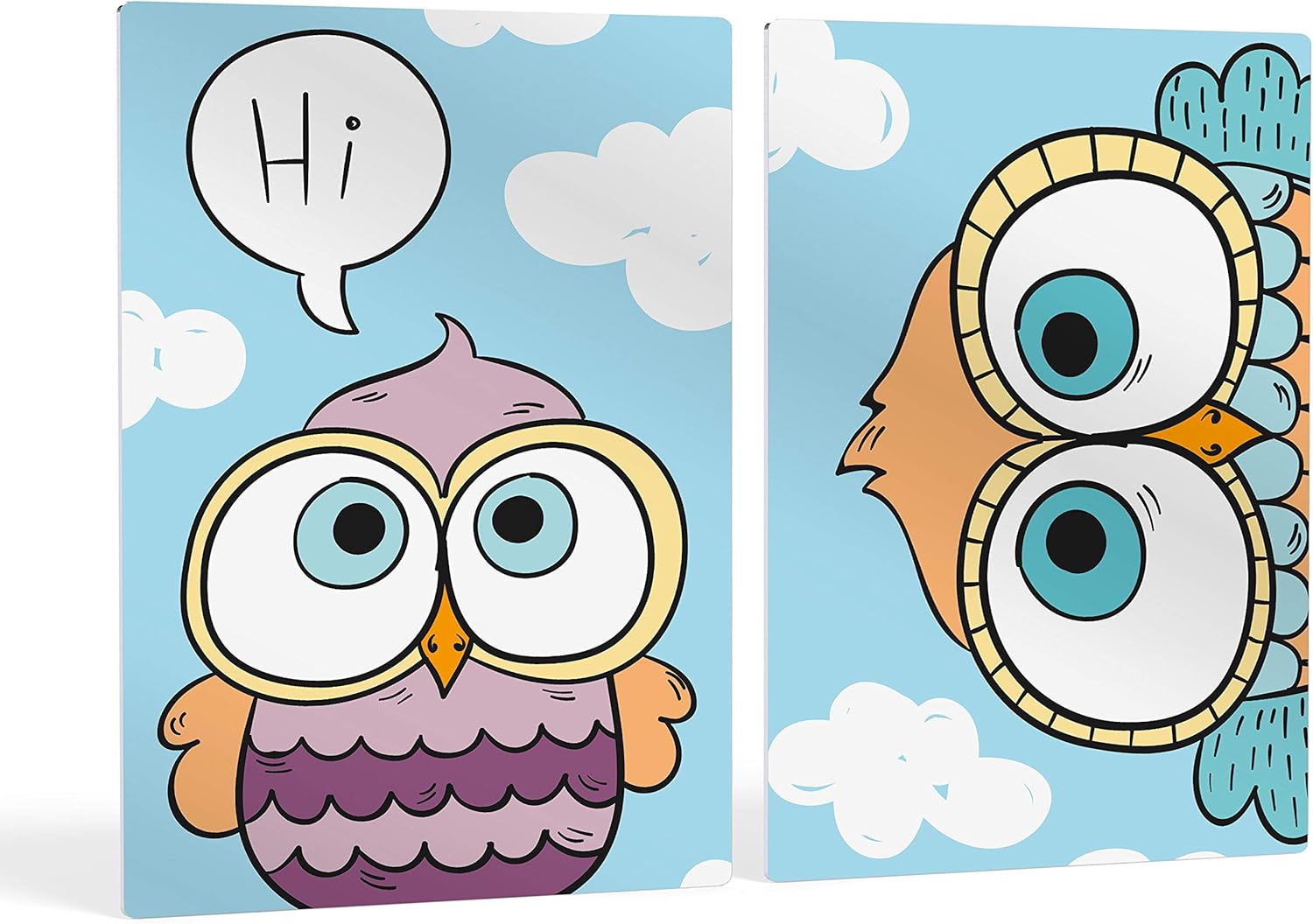 HB Art Design Hi Cute Owls Wall Art Nursery Decor 2 Panel