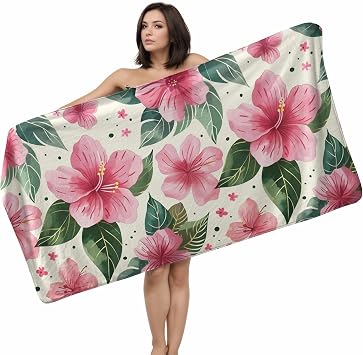 Pink Blossom Flowers Bath Towel Wild Flowers Large Shower Towels Soft Absorbent Coral Fleece Towel for Bathroom