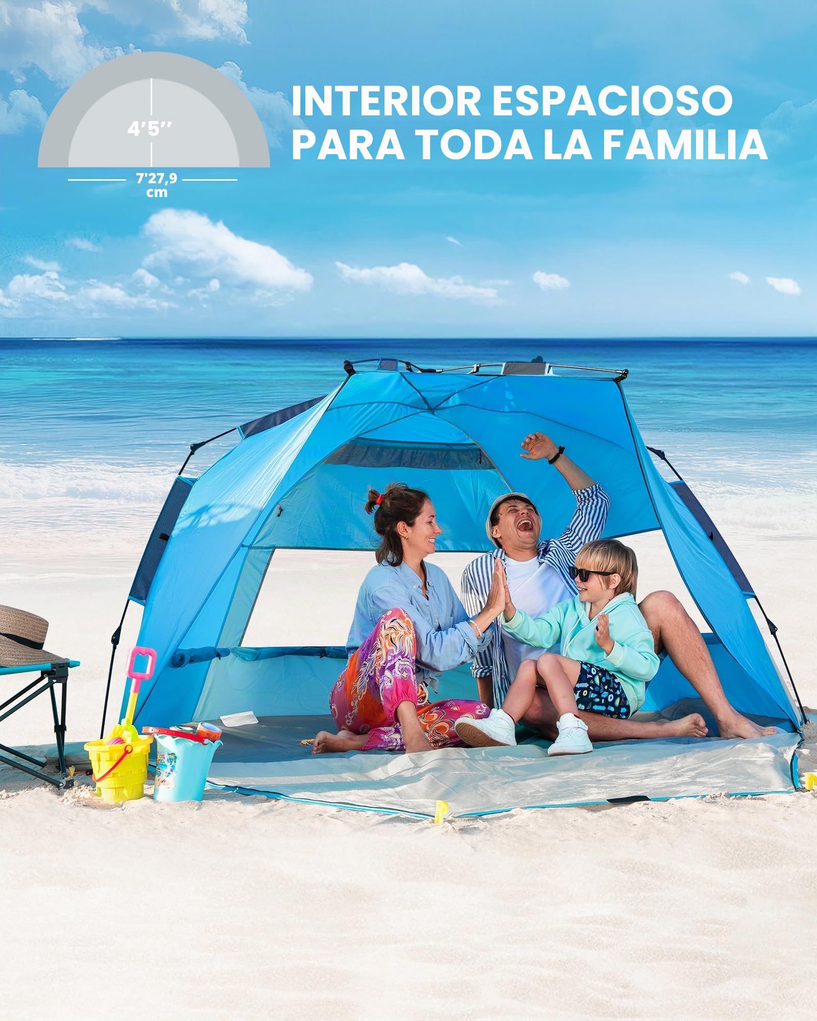 OutdoorMaster Tienda de campaña de Playa desplegable para 3 a 4 Personas, tamaño XL, fácil de Instalar, toldo de Playa portátil, Plegable, con protección UV UPF 50+, tragaluz extraíble, tamaño