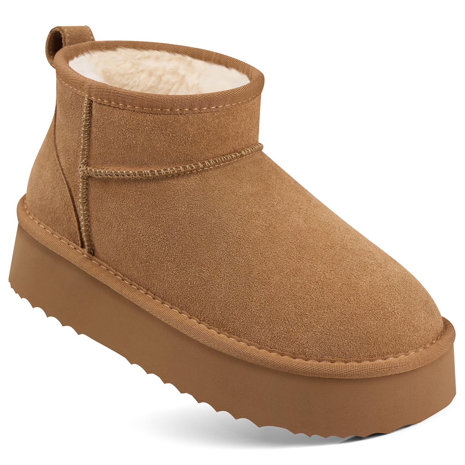 TEMOFON Snow Ankle Boots for Women Genuine Suede Leather Platform Winter Fur Boots Waterproof Comfortable Warm Anti-Slip Memory
