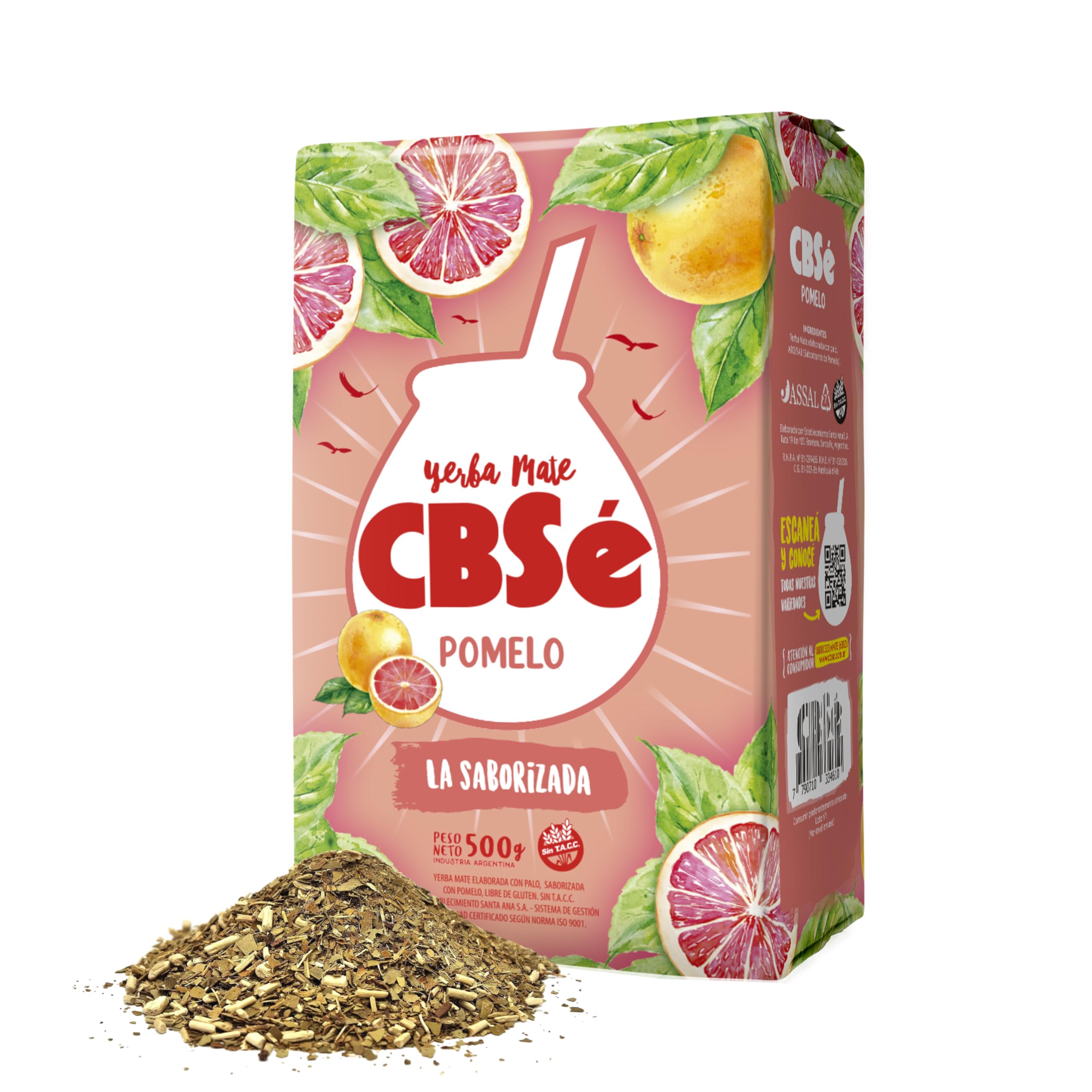 CBSé Yerba Mate Pomelo (Grapefruit) – Loose Leaf Flavored Yerba Mate Tea, 500 g (1.1 lb), Naturally Caffeinated, Gluten‑Free.