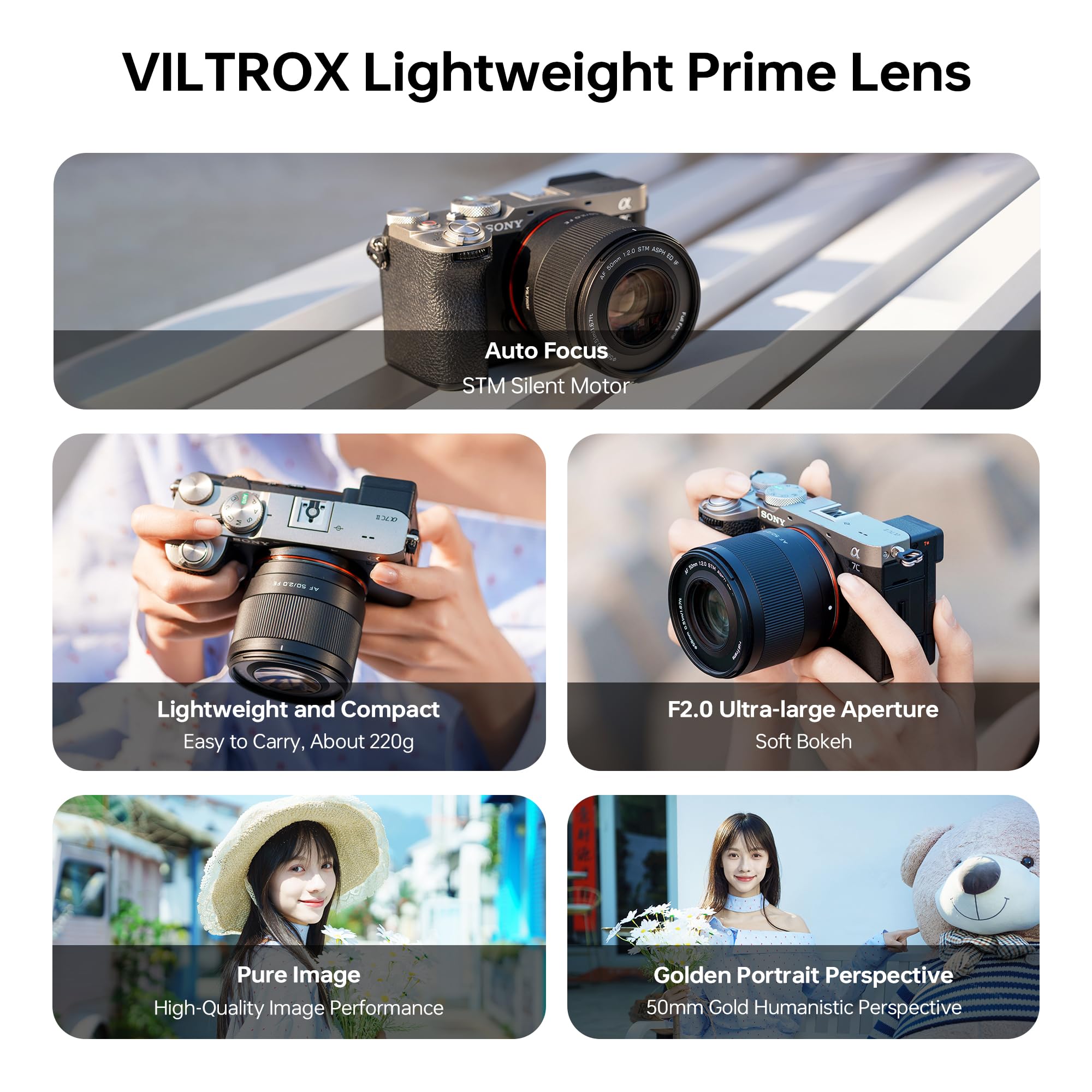 VILTROX AF 50mm F2.0 Air E Lens for Sony E Mount, F/2.0 Large Aperture