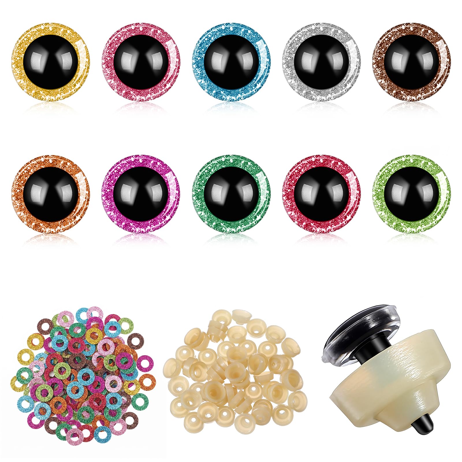 Elegaperma 200 Pcs 9 MM Glitter Safety Eyes,10 Colors Spark Amigurumi Eyes