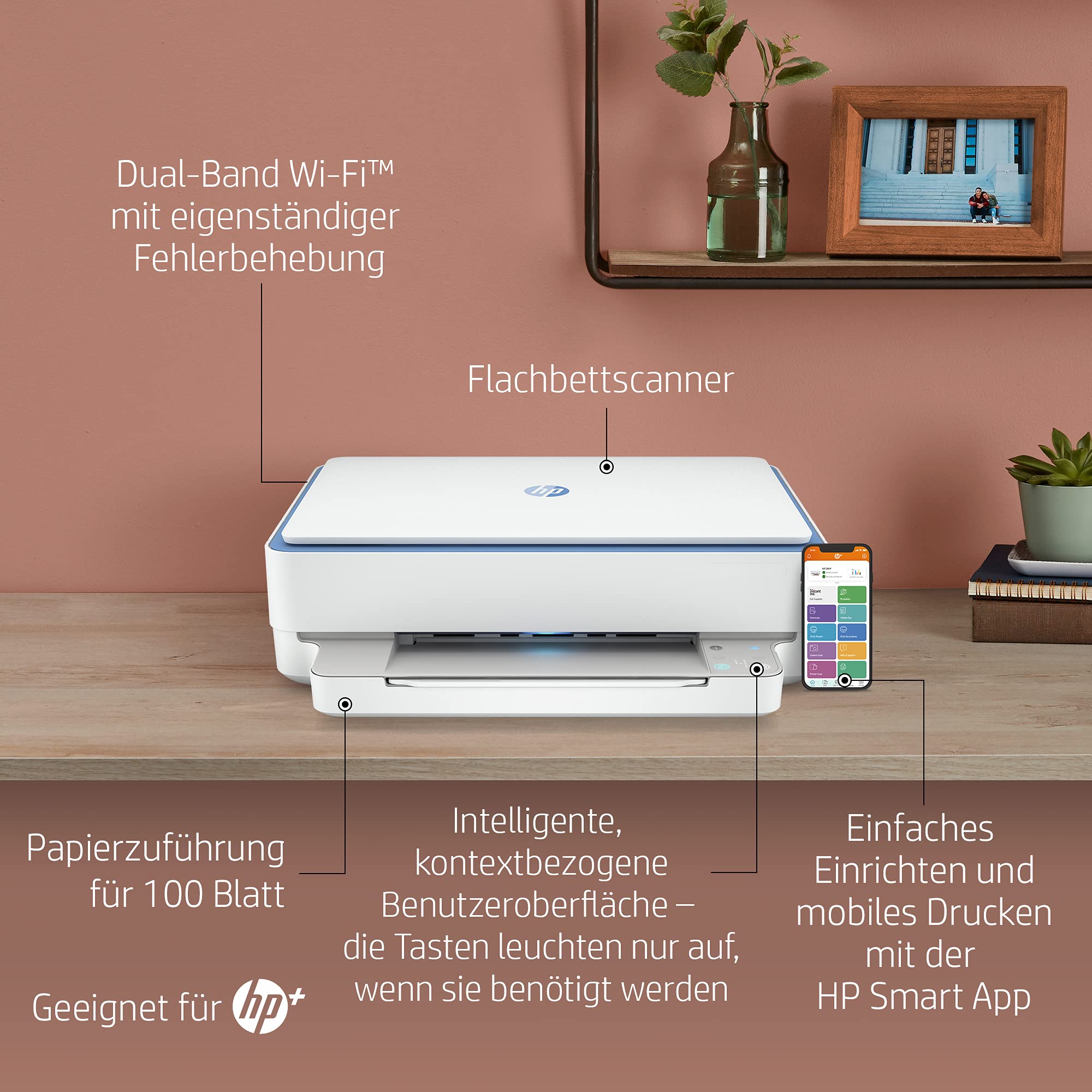 HP Envy 6010e Multifunktionsdrucker, 3 Monate gratis drucken Instant Ink inklusive, Drucker, Scanner, Kopierer, WLAN, Airprint, Blau