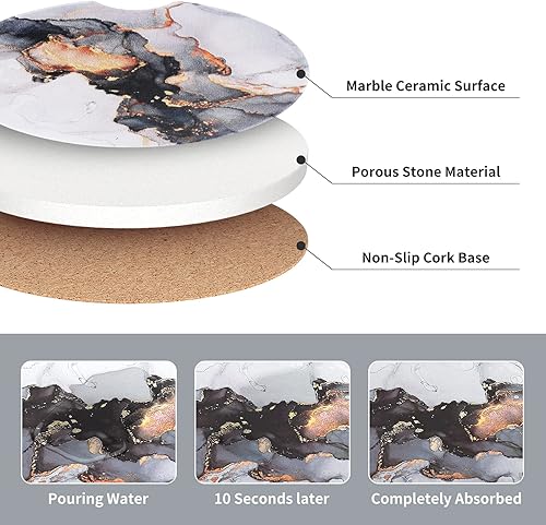 Miniatura 8 de Posavasos para automóvil, 2 unidades, posavasos de cerámica de 2.56 pulgadas para portavasos de automóvil, posavasos absorbentes con parte trasera