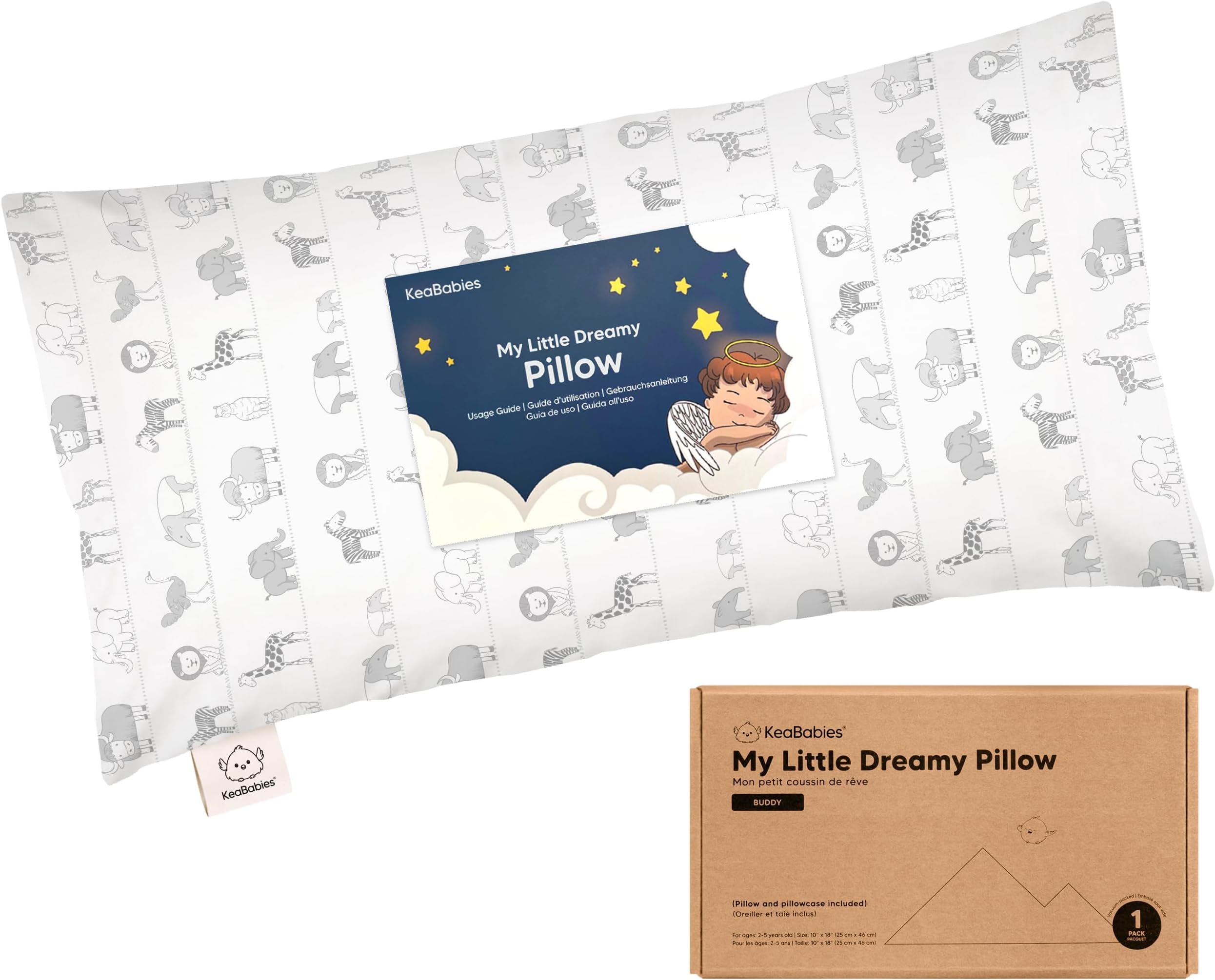 Toddler Pillow with Pillowcase - 10x18 My Little Dreamy Kids Travel Bed Pillows for Sleeping, Organic Cotton Small Pillowcase, Soft & Breathable, Machine Washable, Toddlers 2-5 years old (Savannah)