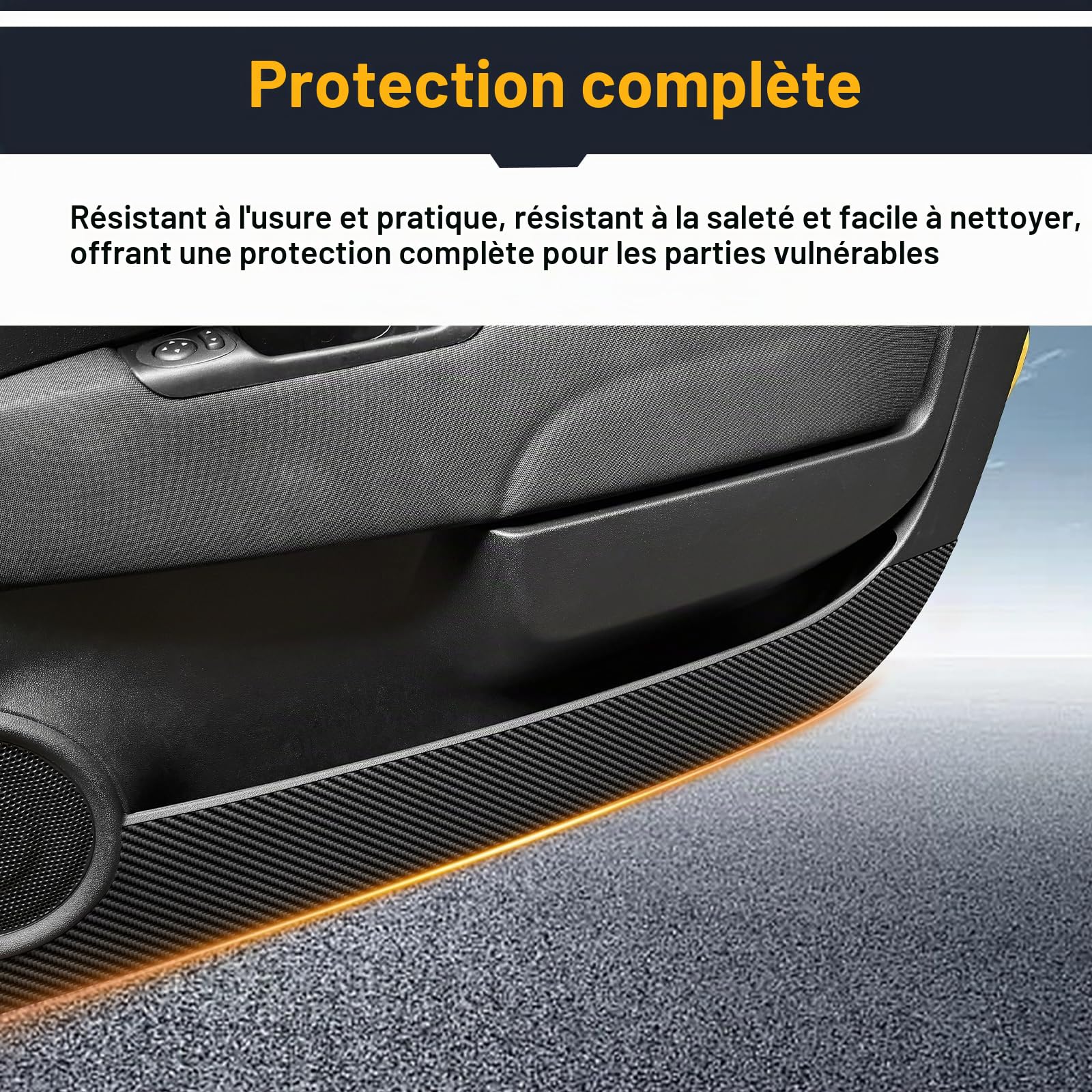 KUNGKIC Tapis de portière de voiture pour Fiat 500 2008-2024 Abarth 595 695 2012-2024 - Autocollant de protection intérieur autocollant pour bord latéral (motif fibre de carbone)