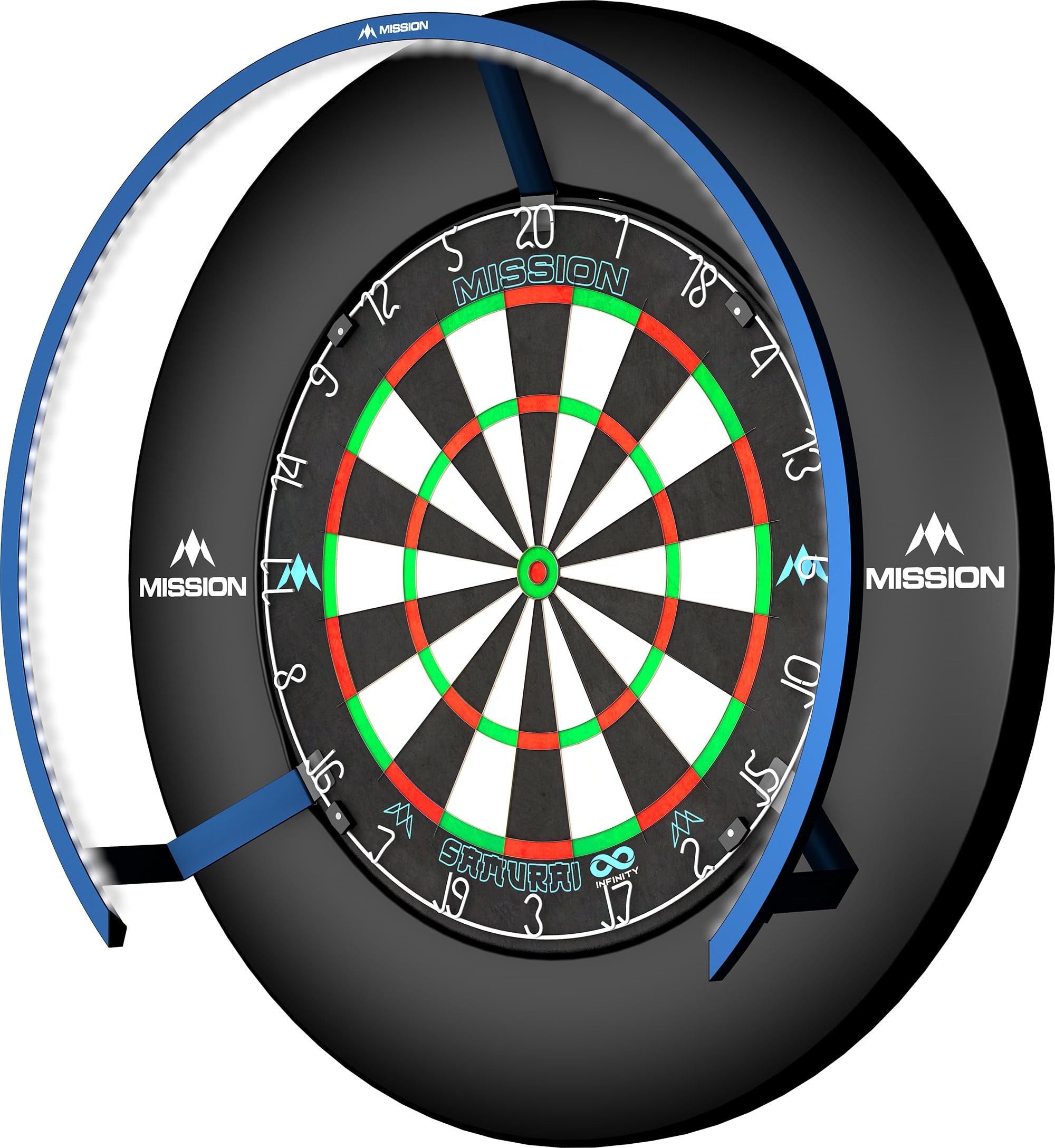 Mission Darts TOR270 Torus 270 | Dartboard LED Lighting System with Easy Access Area for Unrestricted Play, Sand Blasted Black (Metallic Blue, Standard Plug)