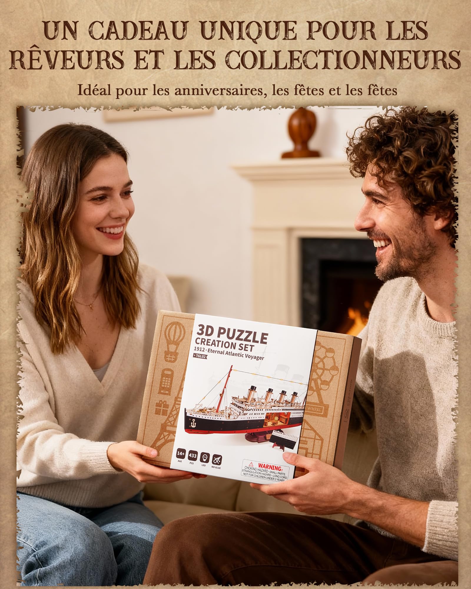 ROBOTIME Puzzle 3D en bois 1912 Eternal Atlantic Voyager, kits de modèles pour adultes à construire, cadeaux d'artisanat de décoration de maison pour adultes et adolescents