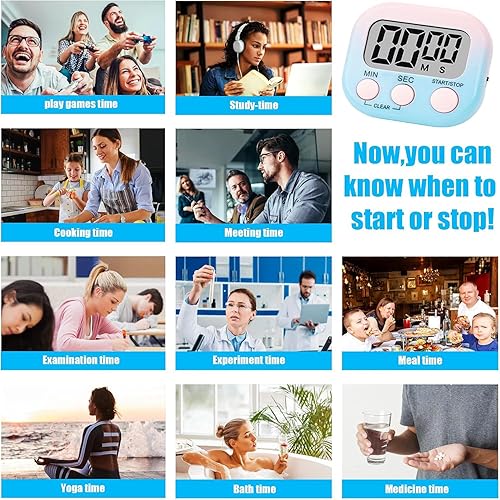 Miniatura 3 de Paquete de 4 temporizadores digitales de cocina, interruptor de encendidoapagado, pantalla LCD grande, alarma fuerte y soporte de respaldo