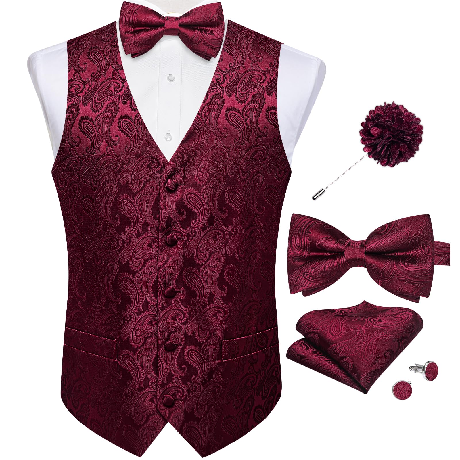 DiBanGu Mens Paisley Suit Vest Bowtie Formal/Casual Dress Waistcoat