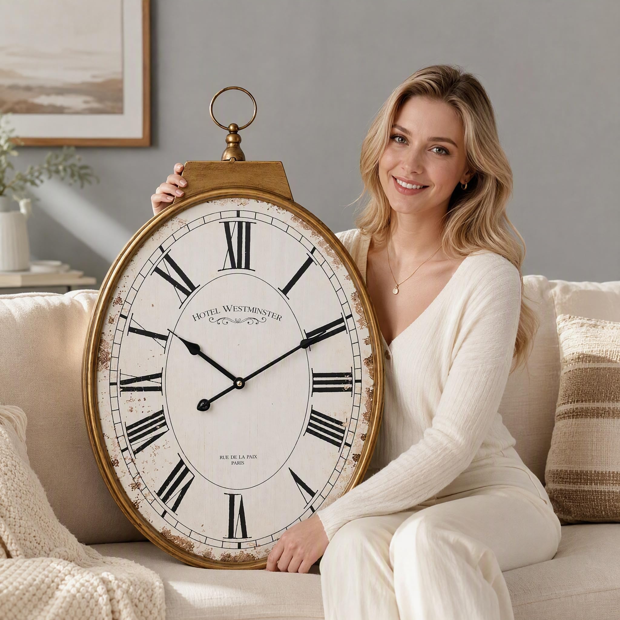 Amazon.com: EMAX HOME Large 25-Inch Oval Wall Clock, Vintage Gold